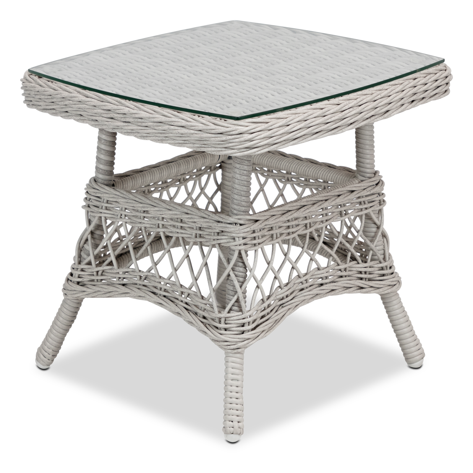 Hamptons Side Table in Surfmist Wicker with Glass Top - The Furniture Shack