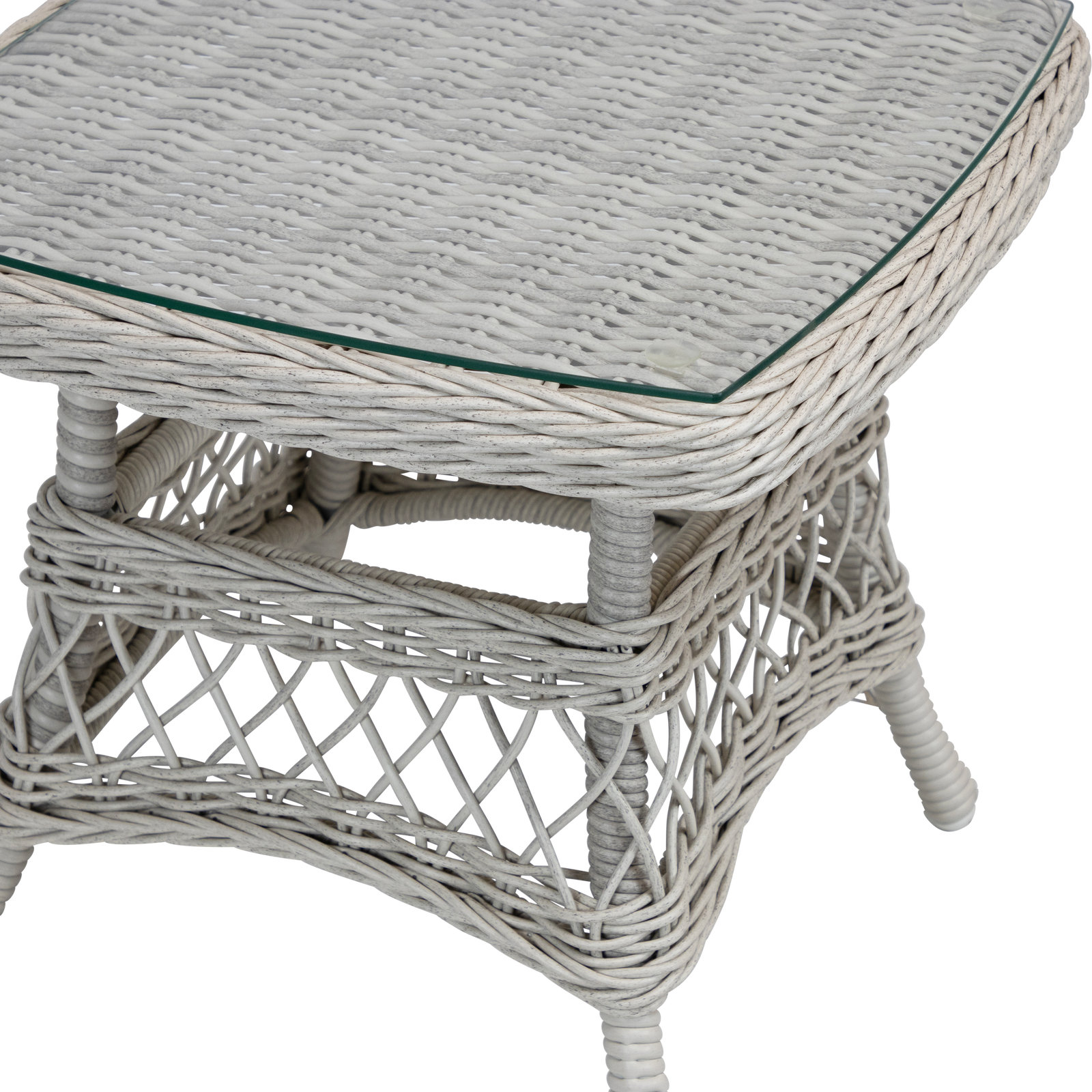 Hamptons Side Table in Surfmist Wicker with Glass Top - The Furniture Shack
