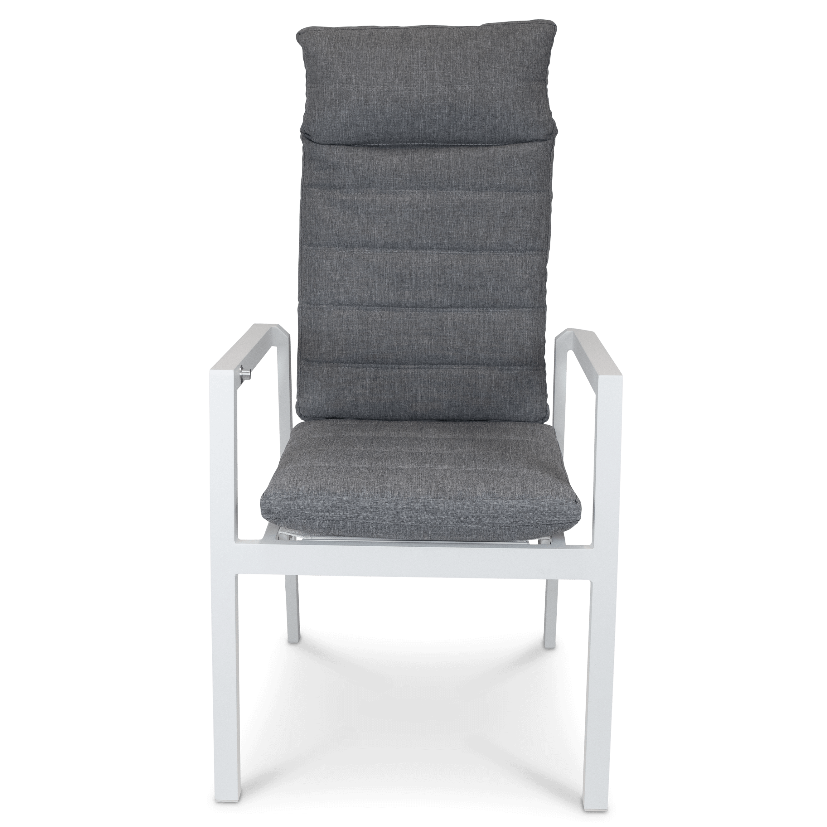 San Sebastian Reclining Dining Chair in Arctic White and Platinum Olefin Cushions