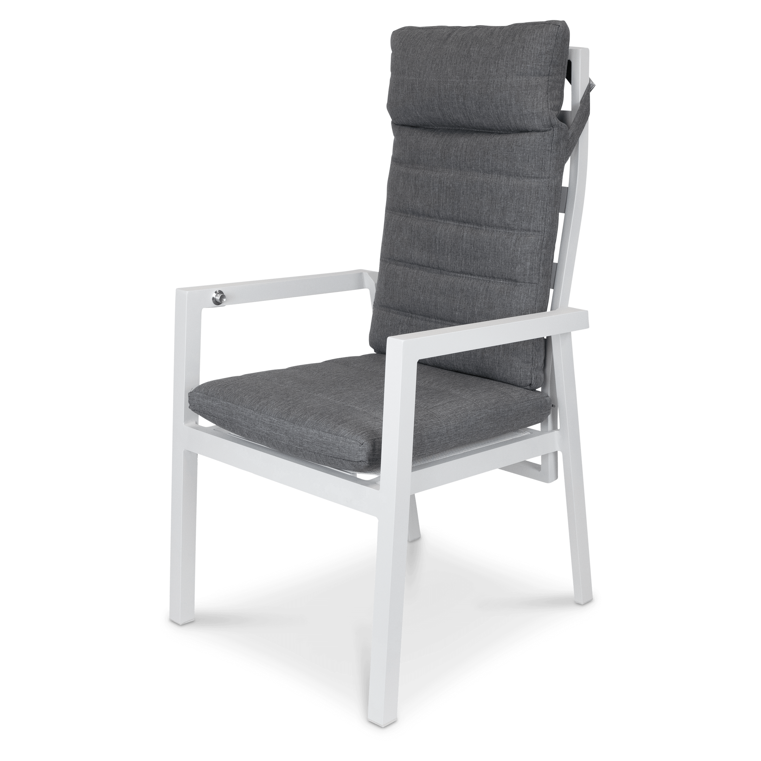 San Sebastian Reclining Dining Chair in Arctic White and Platinum Olefin Cushions