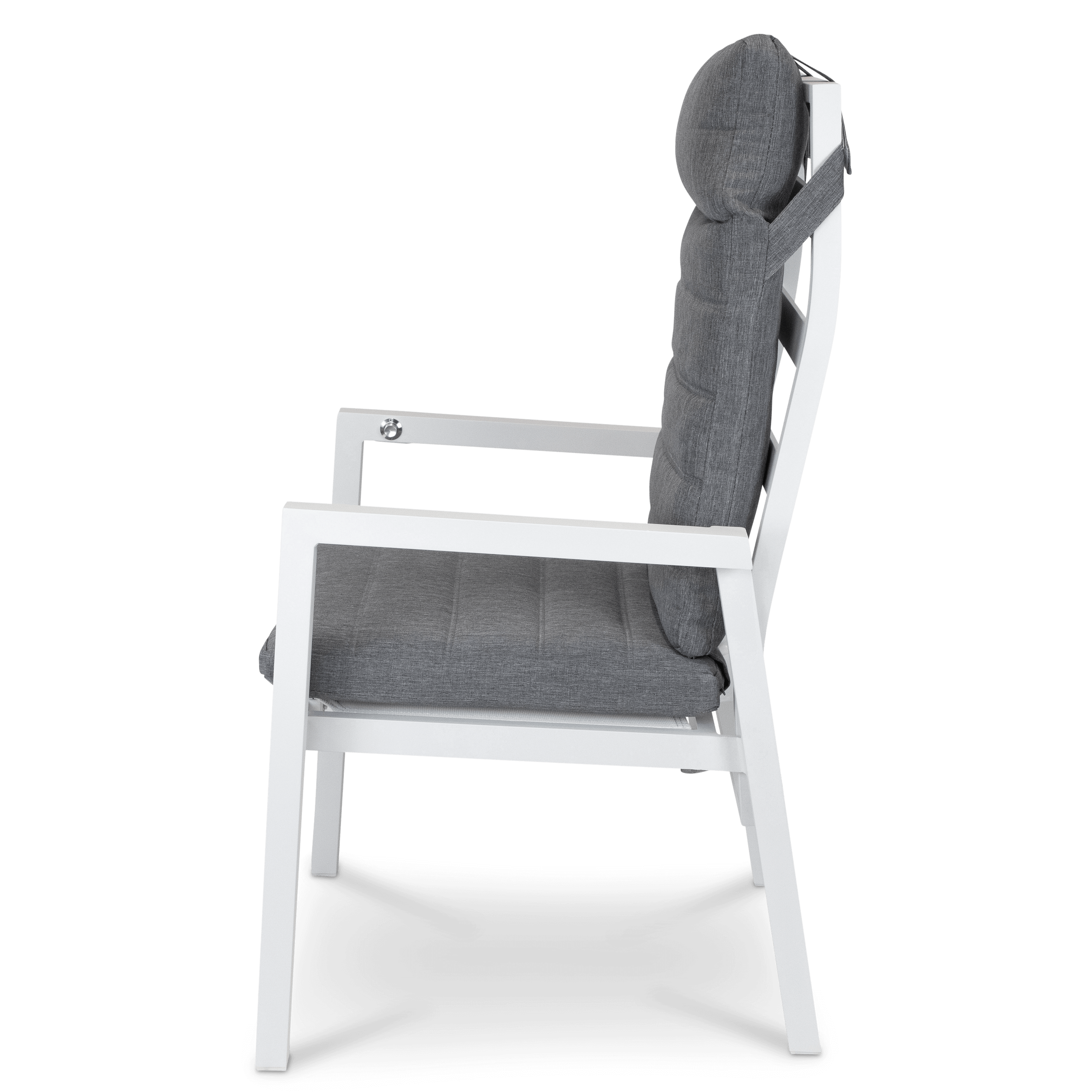 San Sebastian Reclining Dining Chair in Arctic White and Platinum Olefin Cushions