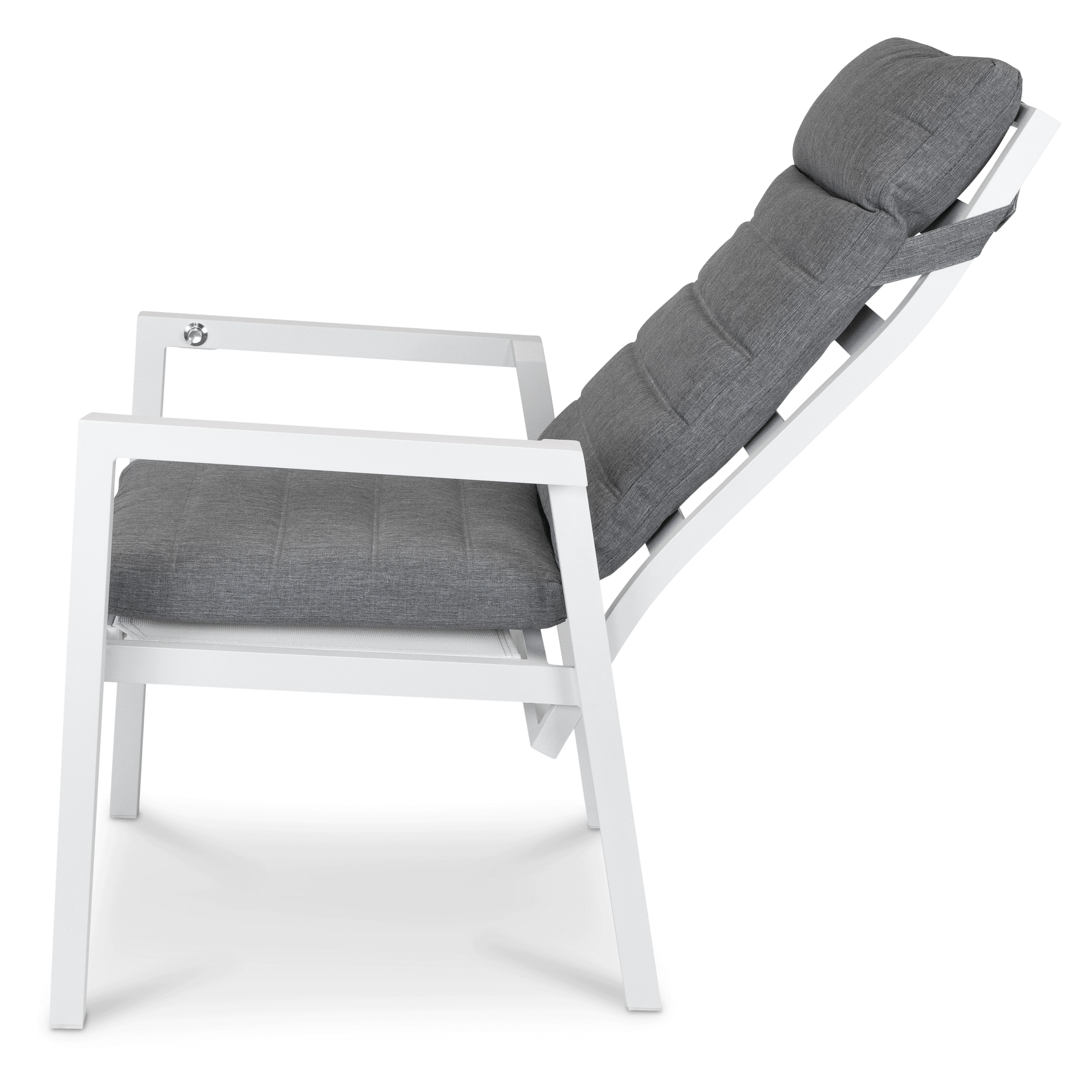 San Sebastian Reclining Dining Chair in Arctic White and Platinum Olefin Cushions