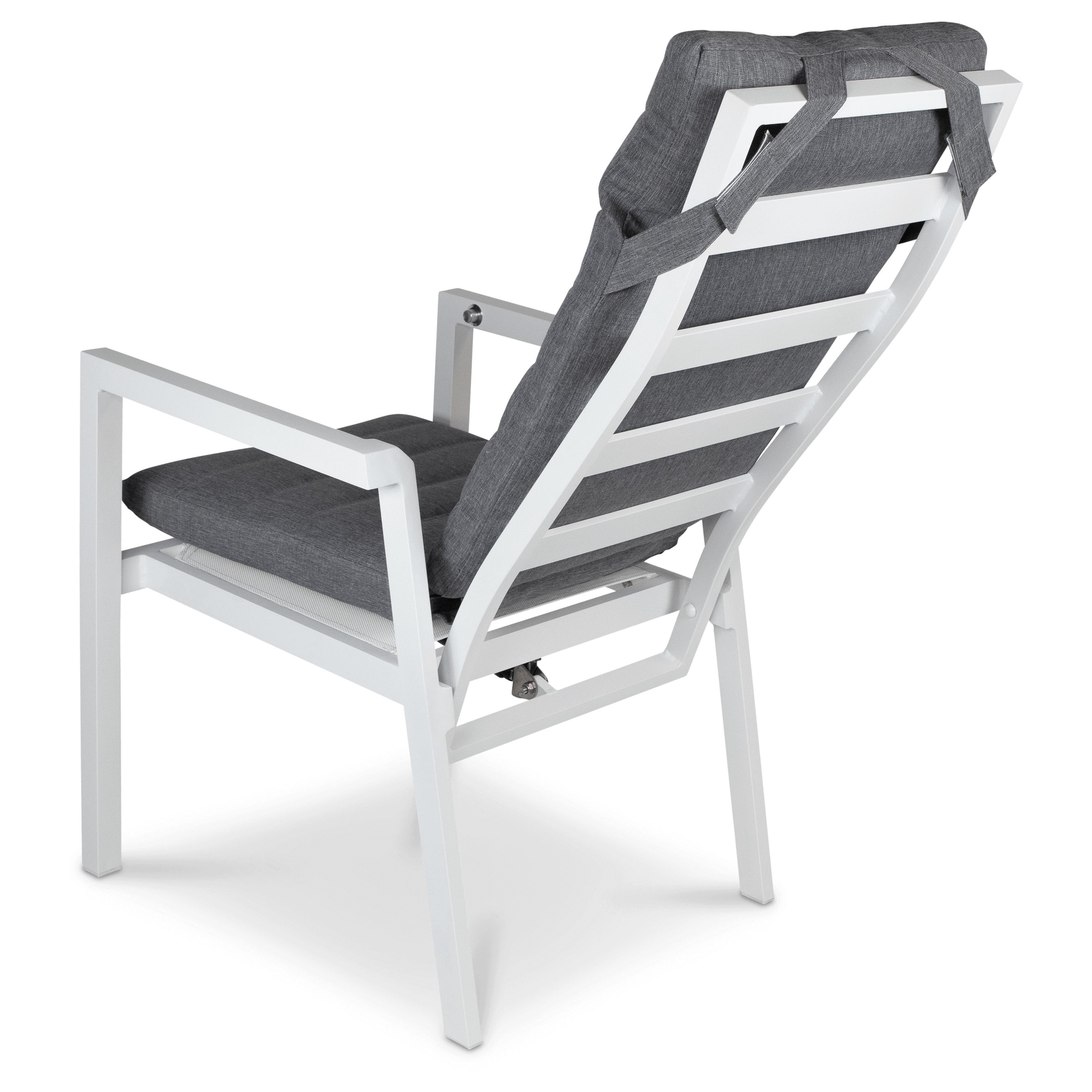 San Sebastian Reclining Dining Chair in Arctic White and Platinum Olefin Cushions