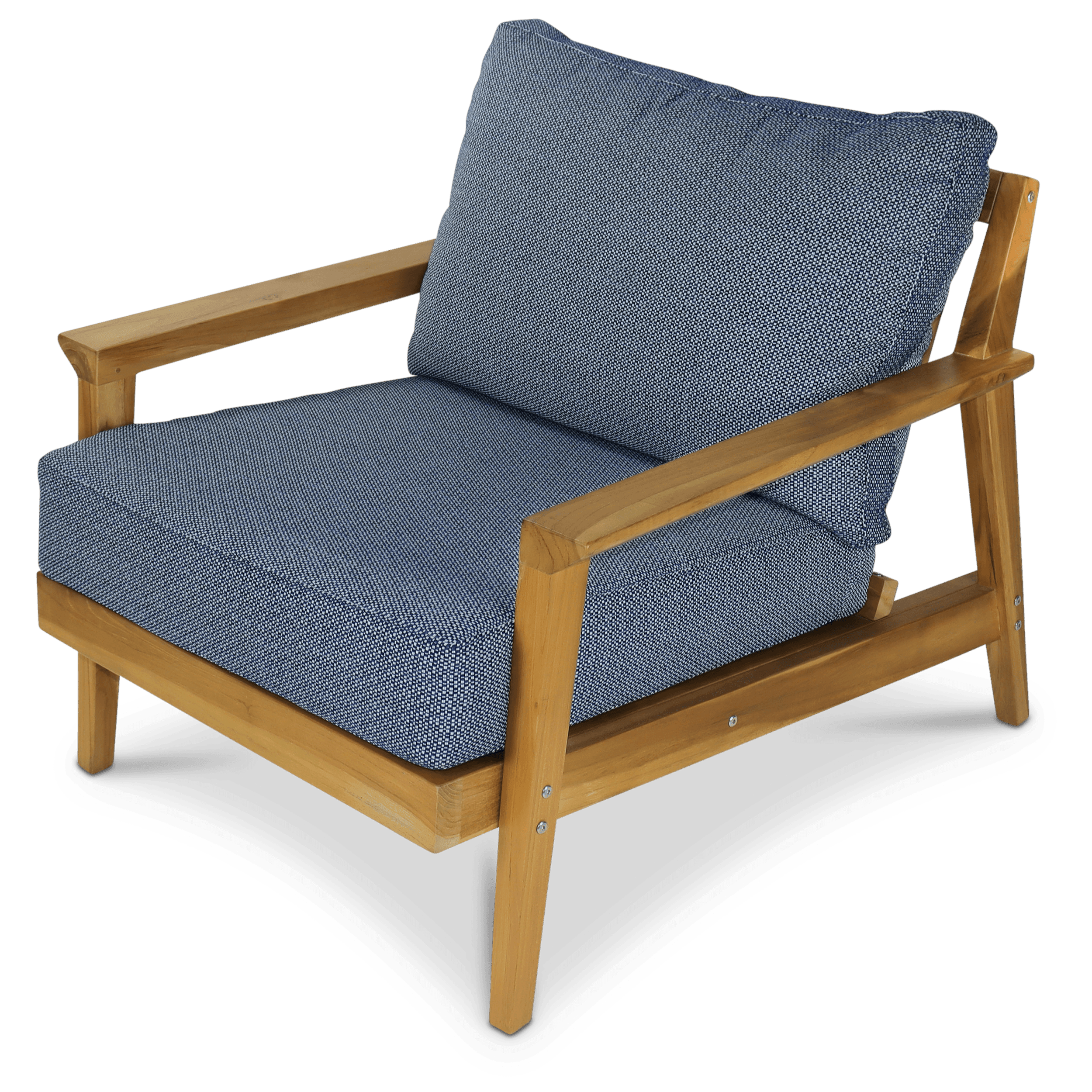 Riviera Outdoor Teak Armchair with Navy Check Sunproof All Weather Fabric