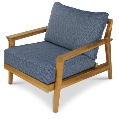 Riviera Outdoor Teak Armchair with Navy Check Sunproof All Weather Fabric