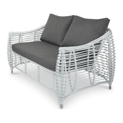 Barbados 2 Seater in Arctic White Wicker and Pebble Olefin Cushions