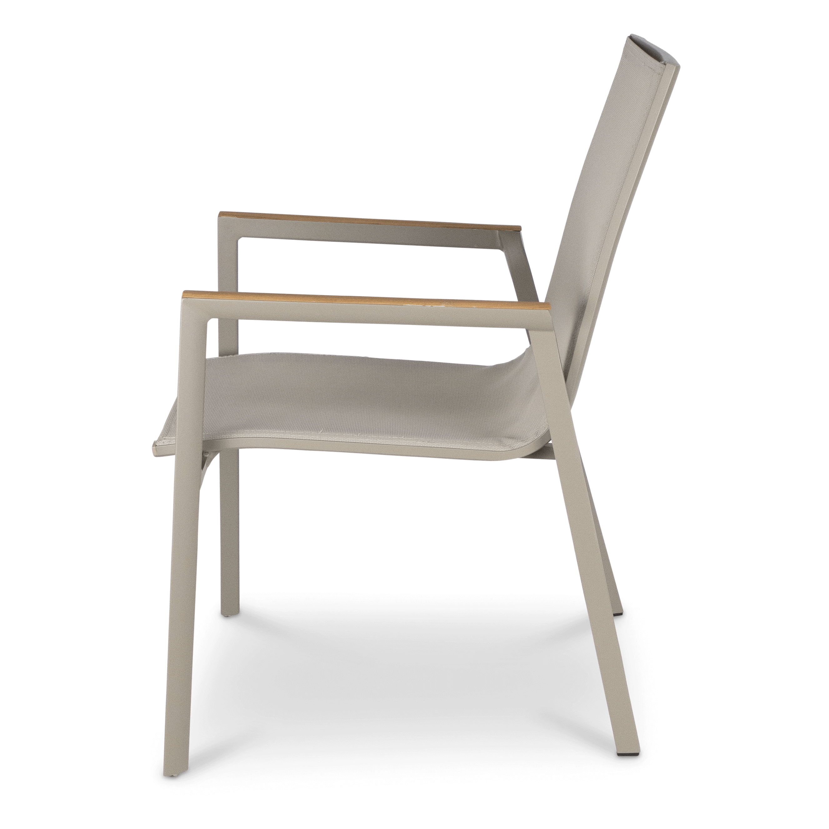 Providence Dining Chair in Taupe Aluminium and Texteline and Teak Arm