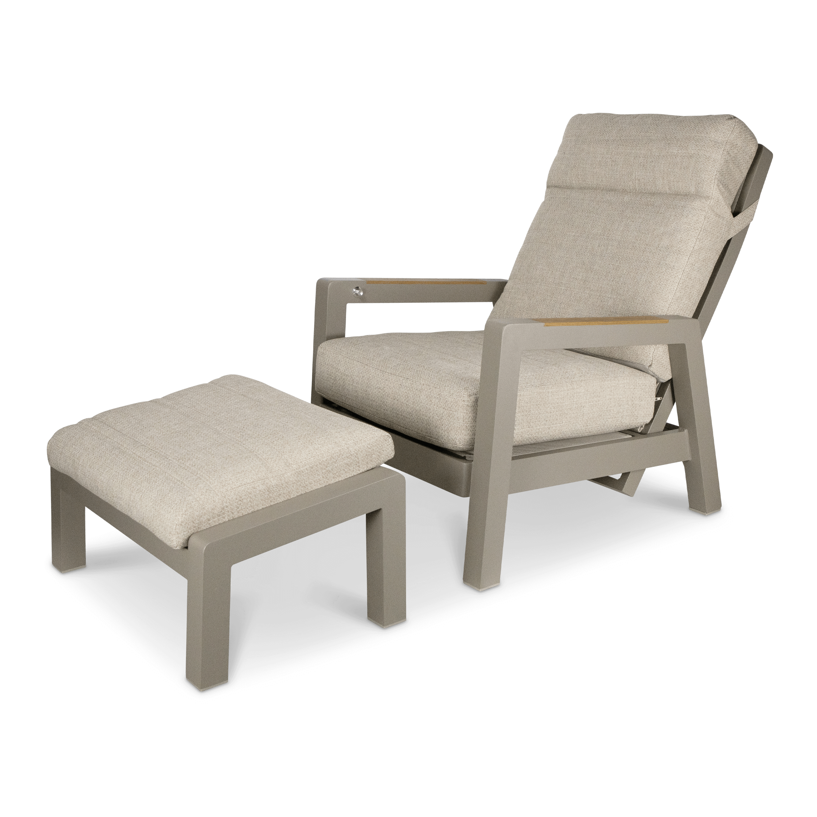 Atlanta 7pc Lounge Set with recline function in Taupe with Latte Spun Polyester Cushions and Polywood Accent