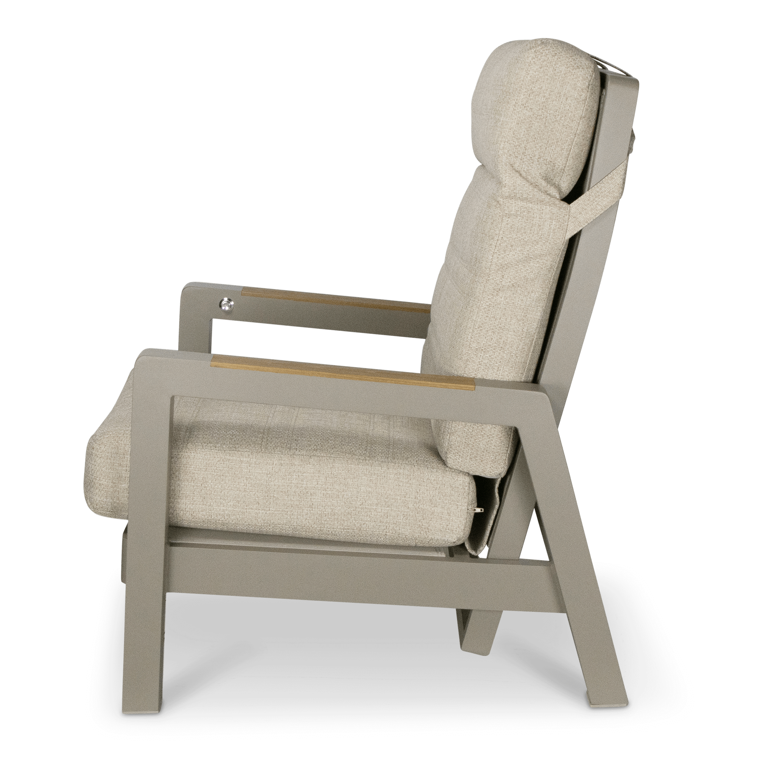 Atlanta 7pc Lounge Set with recline function in Taupe with Latte Spun Polyester Cushions and Polywood Accent