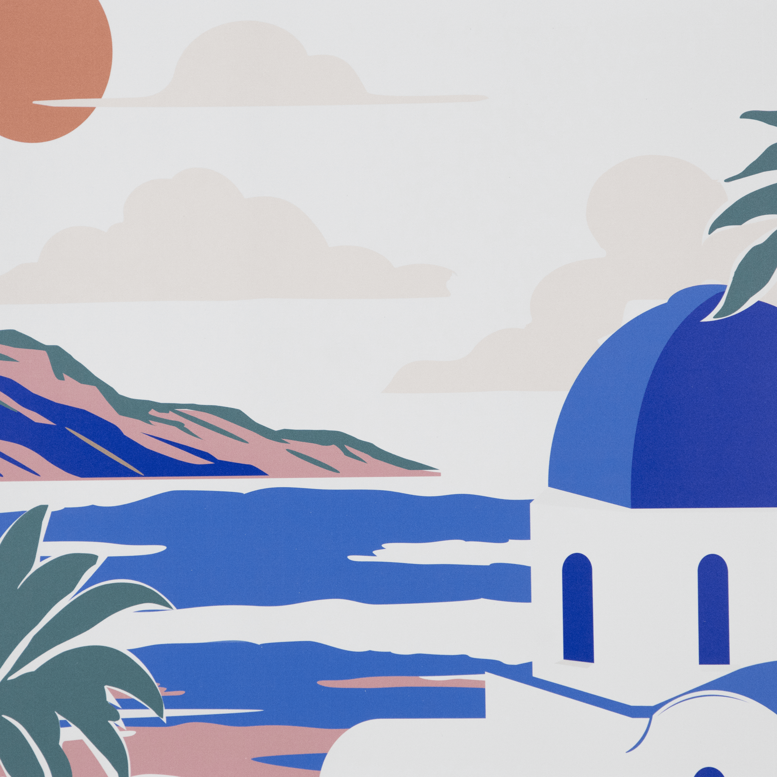 Santorini Greek Island - 60 x 100cm Outdoor UV Wall Art with Beech Aluminium Frame