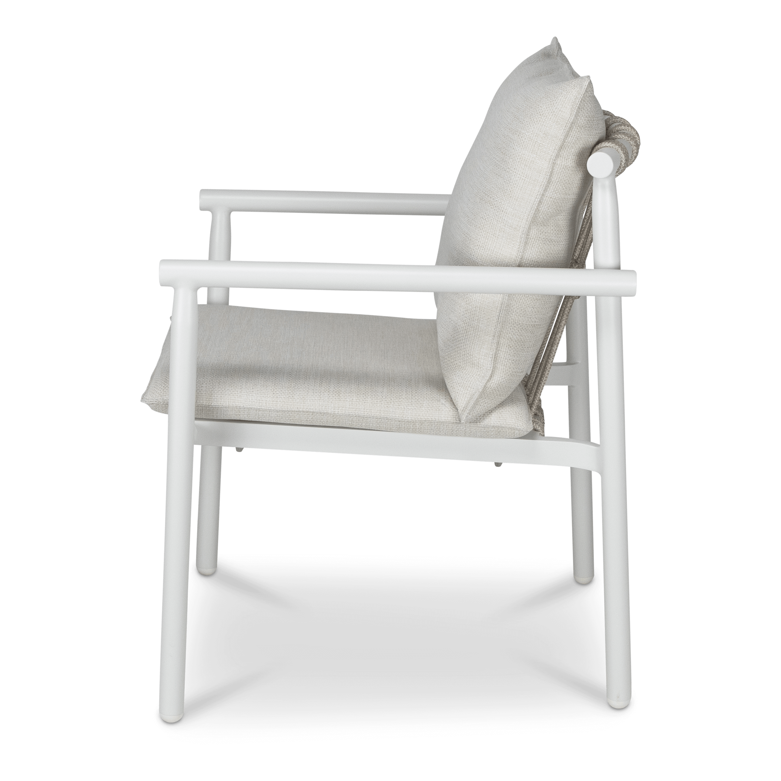 Havana Dining Chair in Arctic White with Dune Rope Inlay and Olefin Cushions