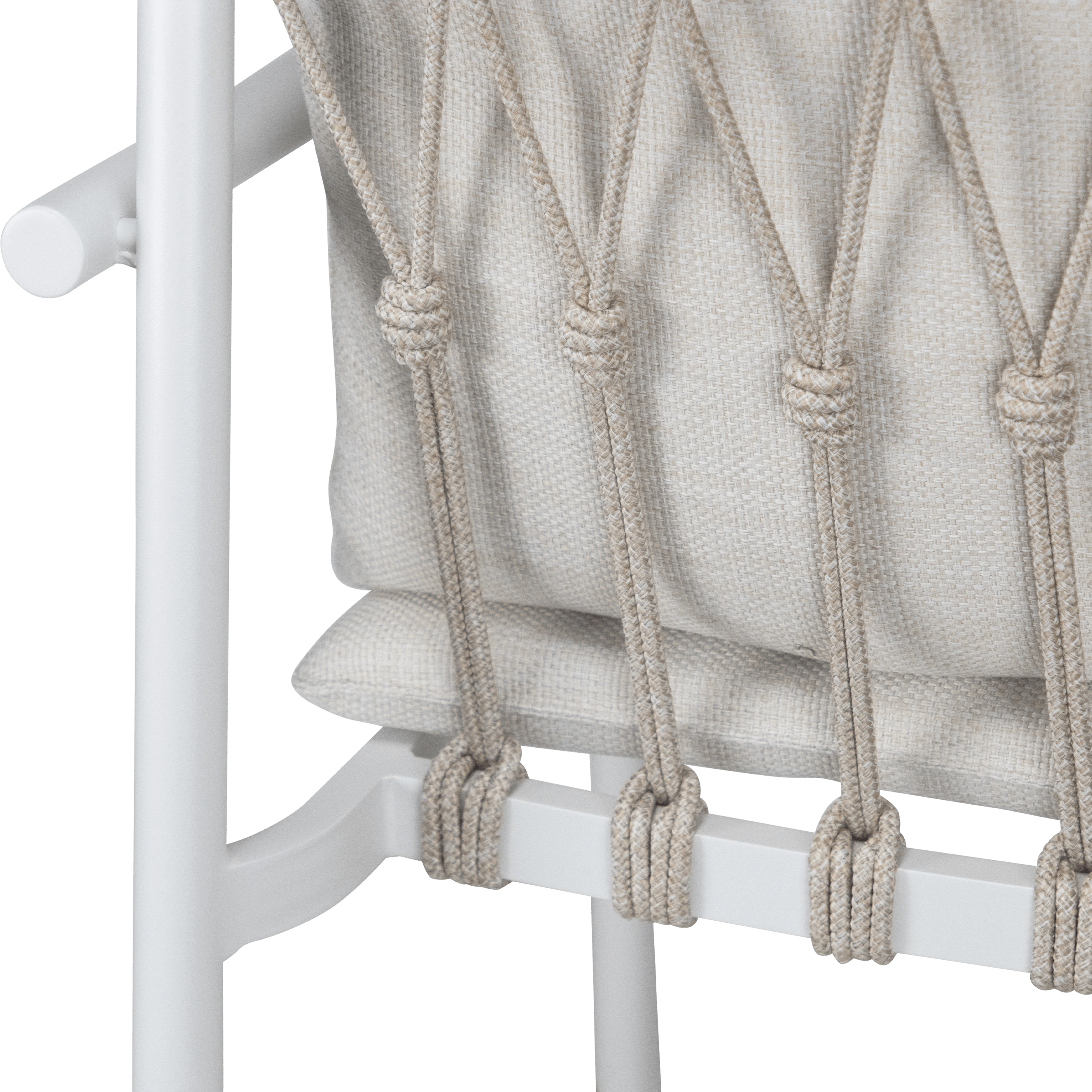 Havana Dining Chair in Arctic White with Dune Rope Inlay and Olefin Cushions