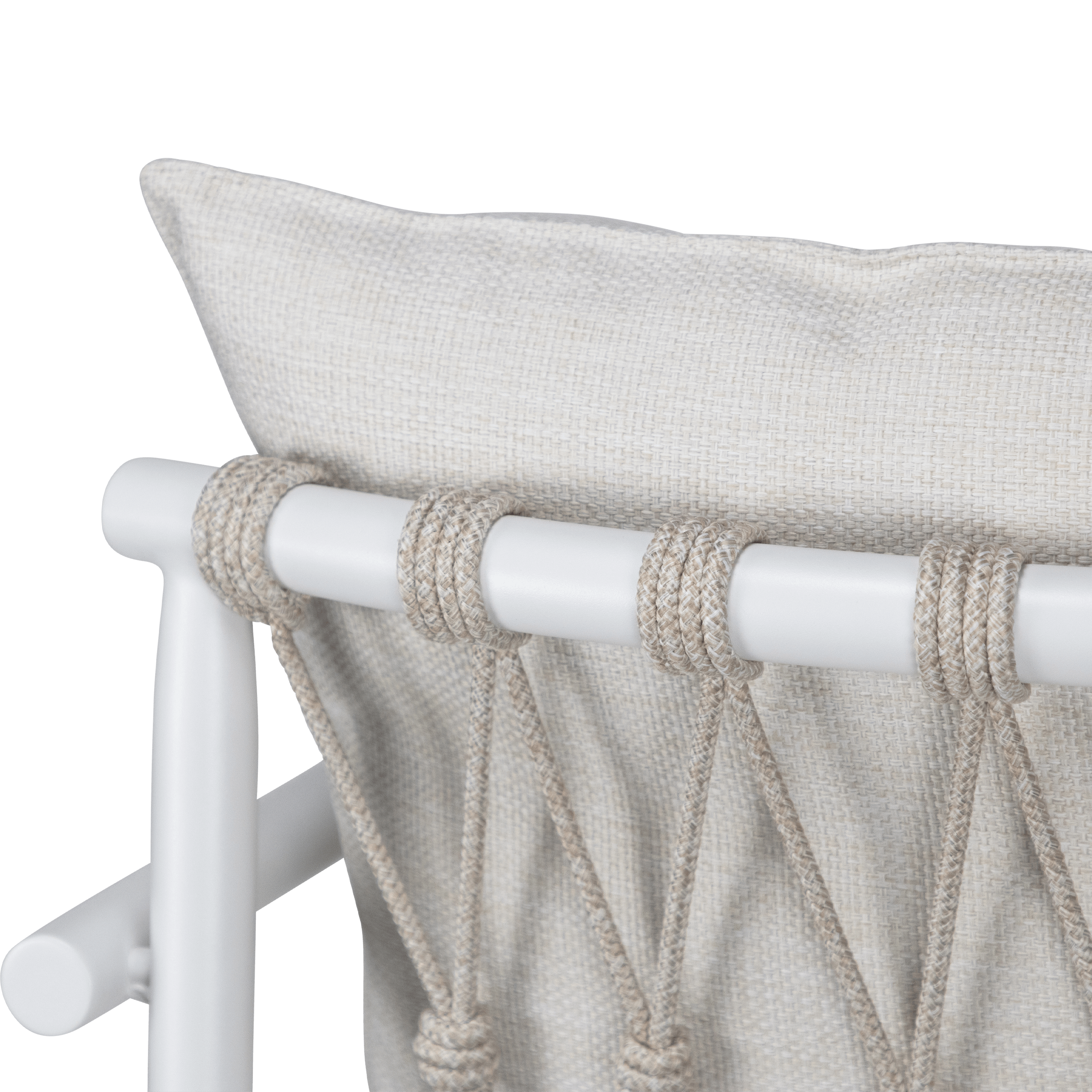Havana Dining Chair in Arctic White with Dune Rope Inlay and Olefin Cushions
