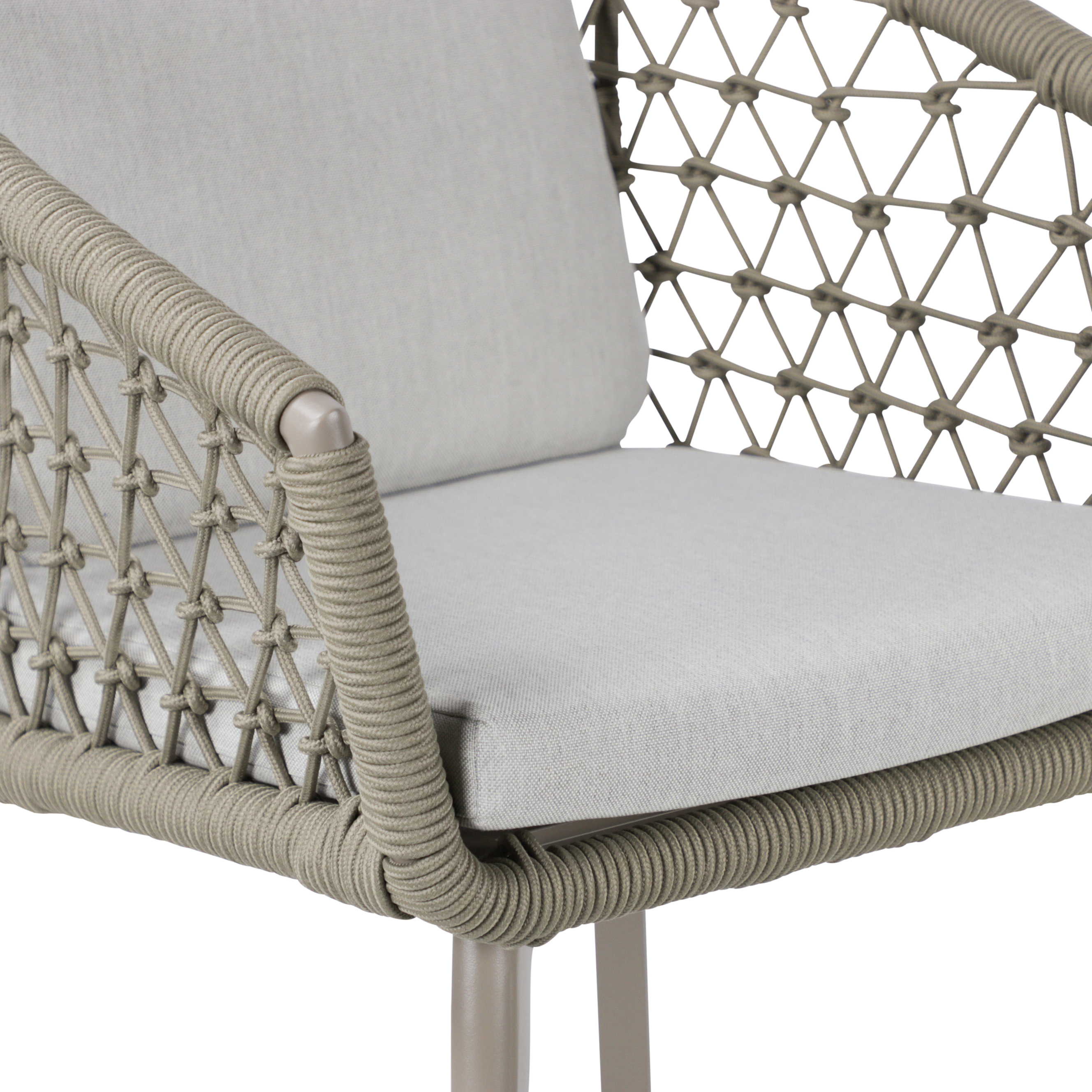 Antigua Dining Chair in Taupe with Dune Cushions and Rope