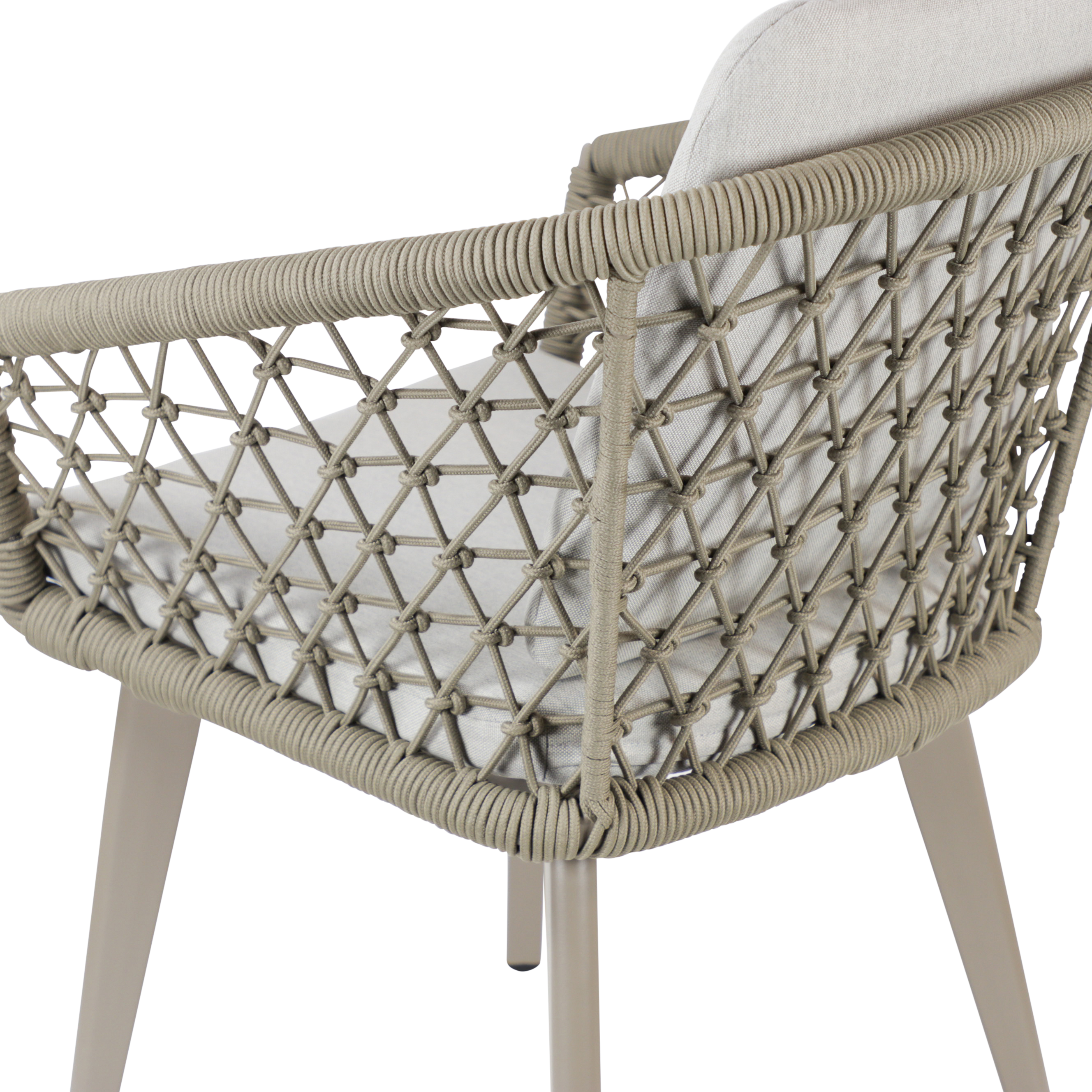 Antigua Dining Chair in Taupe with Dune Cushions and Rope