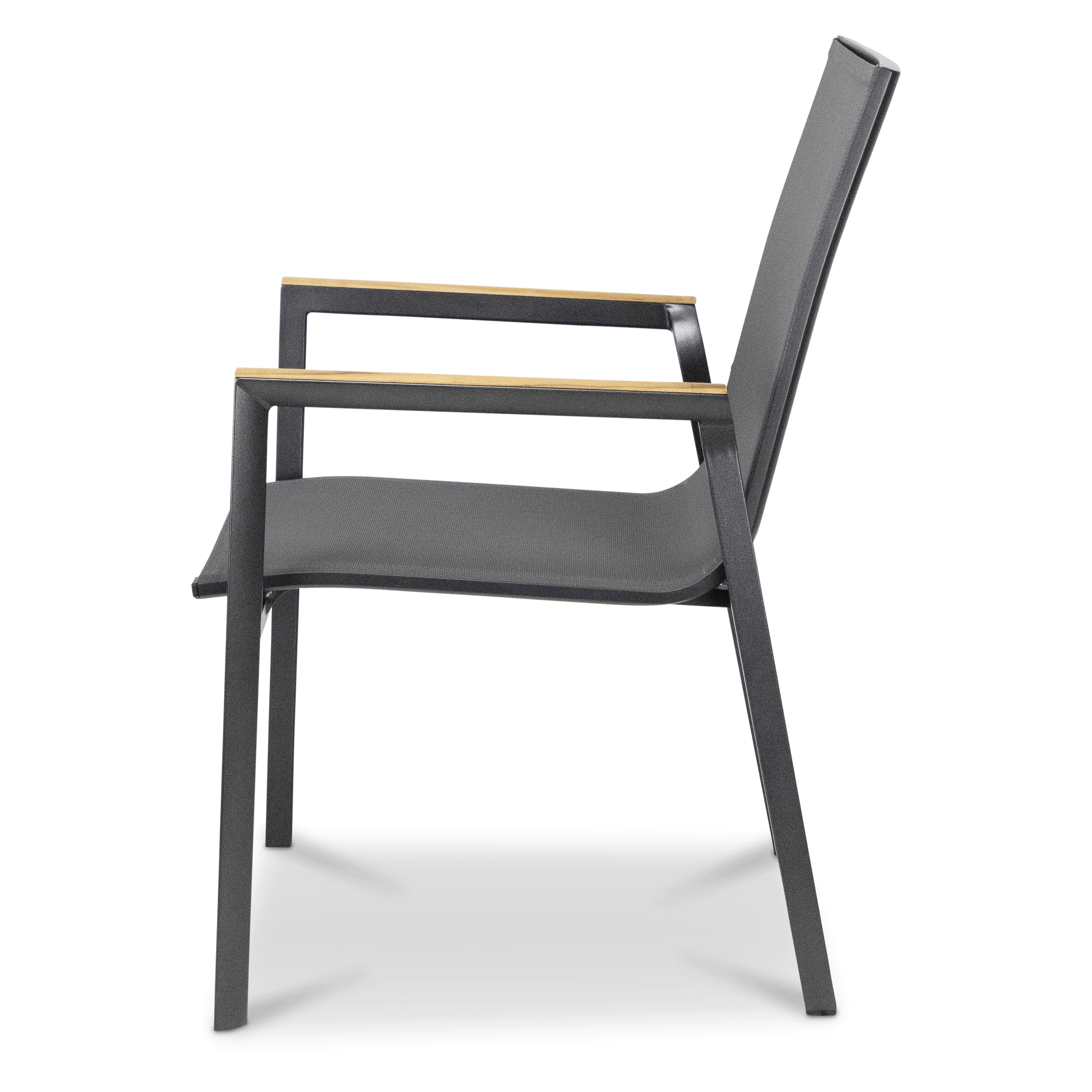 Providence Dining Chair in Gunmetal Aluminium and Texteline and Teak Arm