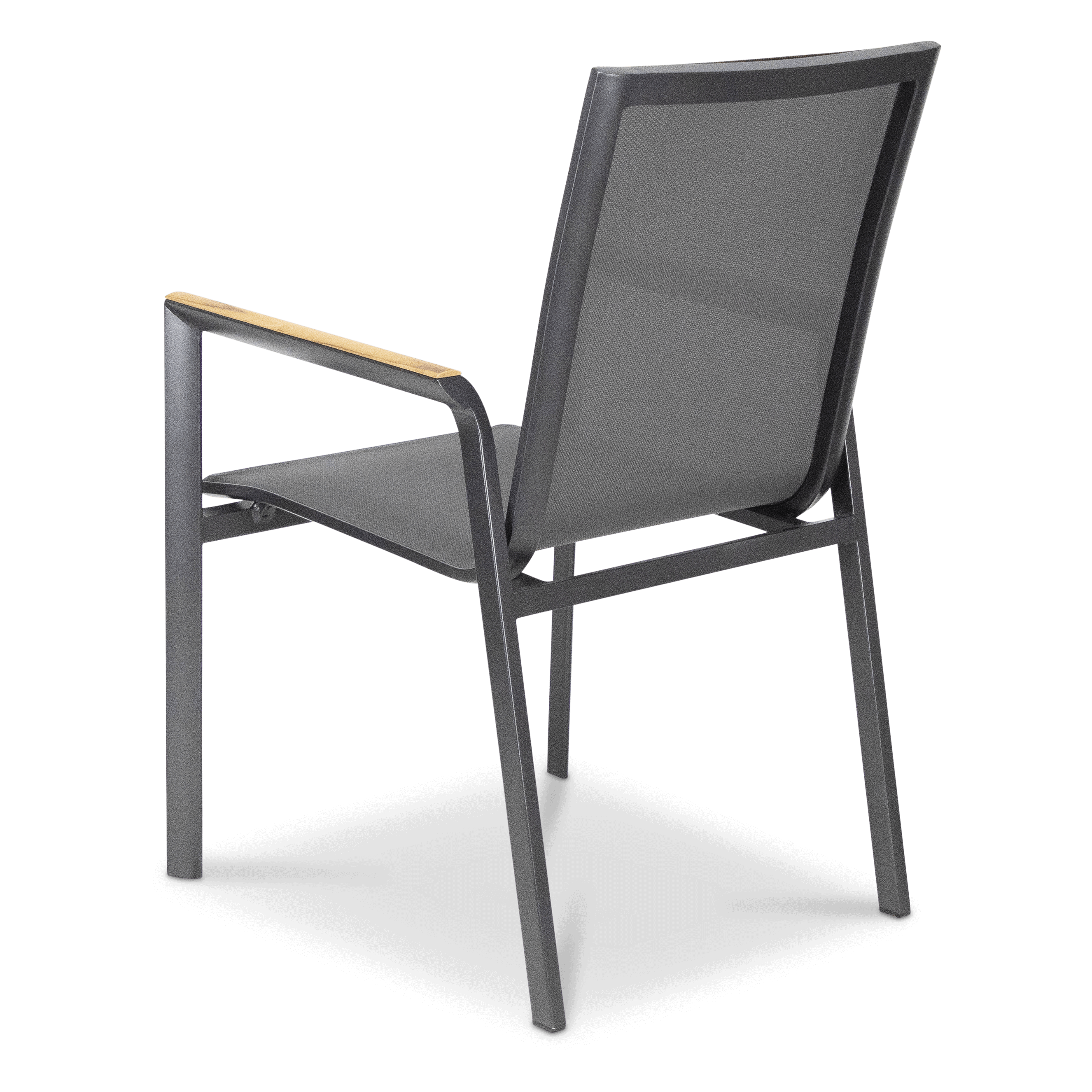 Providence Dining Chair in Gunmetal Aluminium and Texteline and Teak Arm