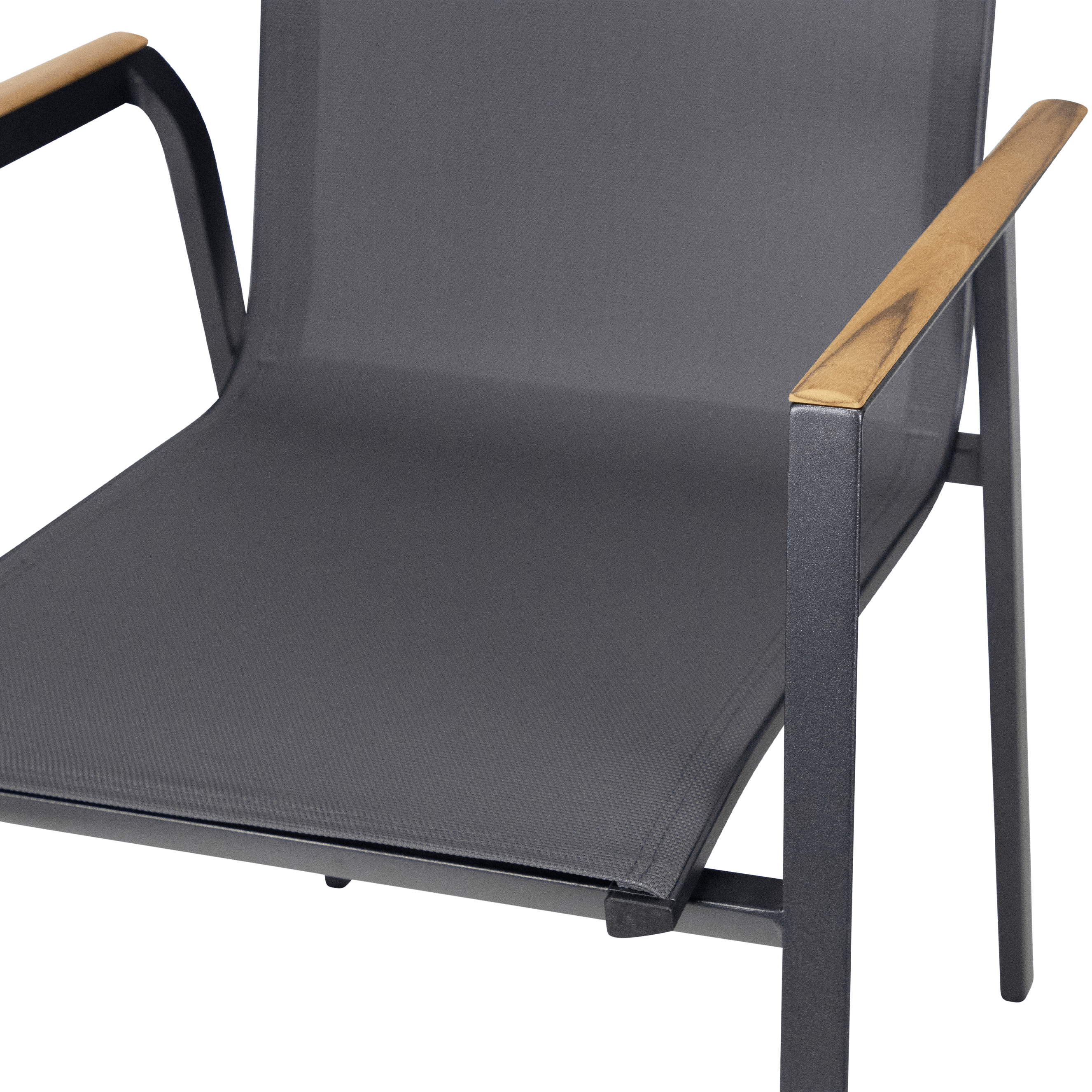 Providence Dining Chair in Gunmetal Aluminium and Texteline and Teak Arm