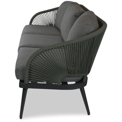 Santa Monica 3 Seater, 2 x Armchair and Coffee Table with Soft Ash Olefin Cushions, Bonsai Olefin Rope and Gunmetal Aluminium Frame