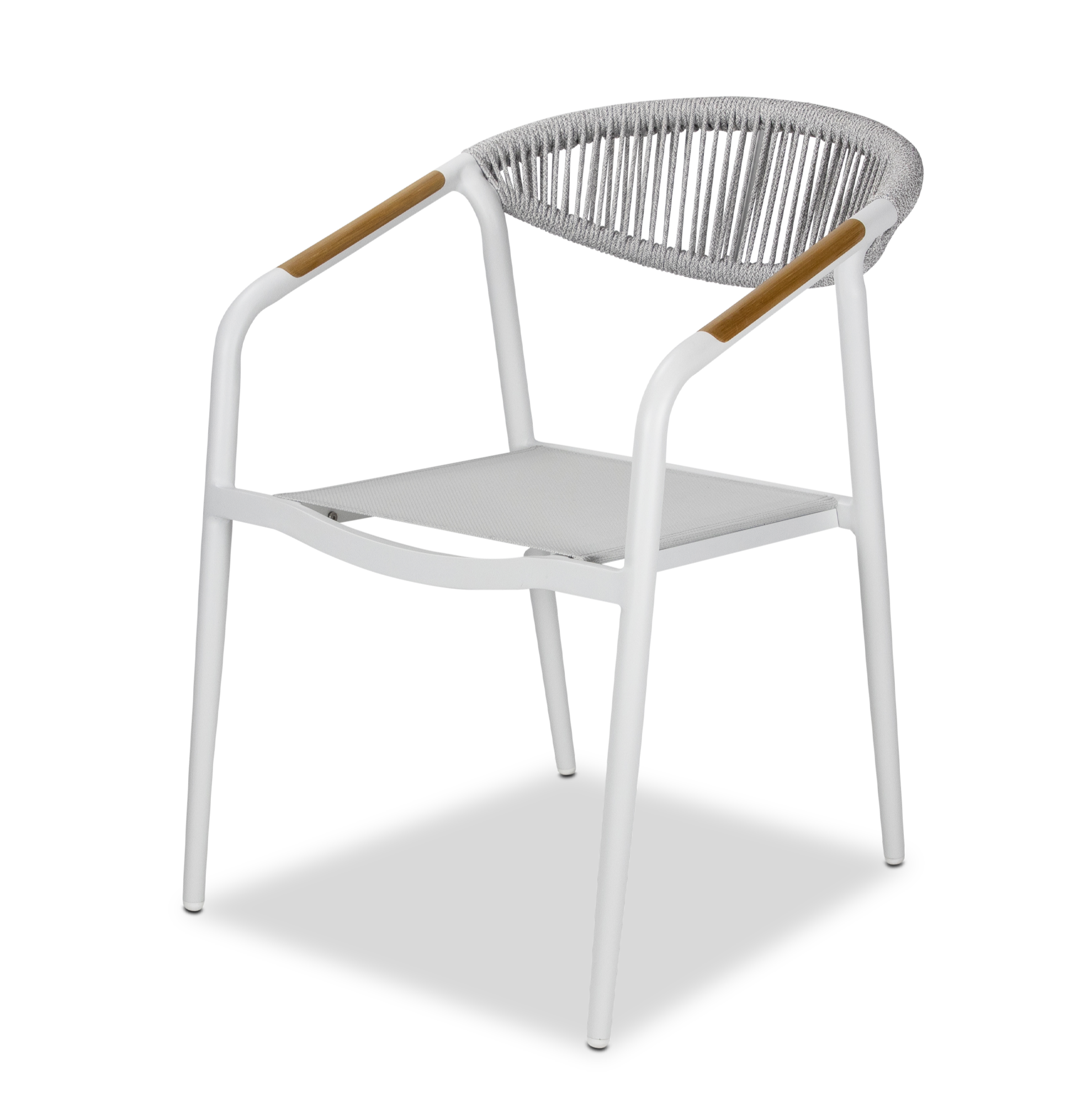 Amalfi Dining Chair in Arctic White, Olefin Rope with Polywood Teak Accent and Stone Grey Textilene