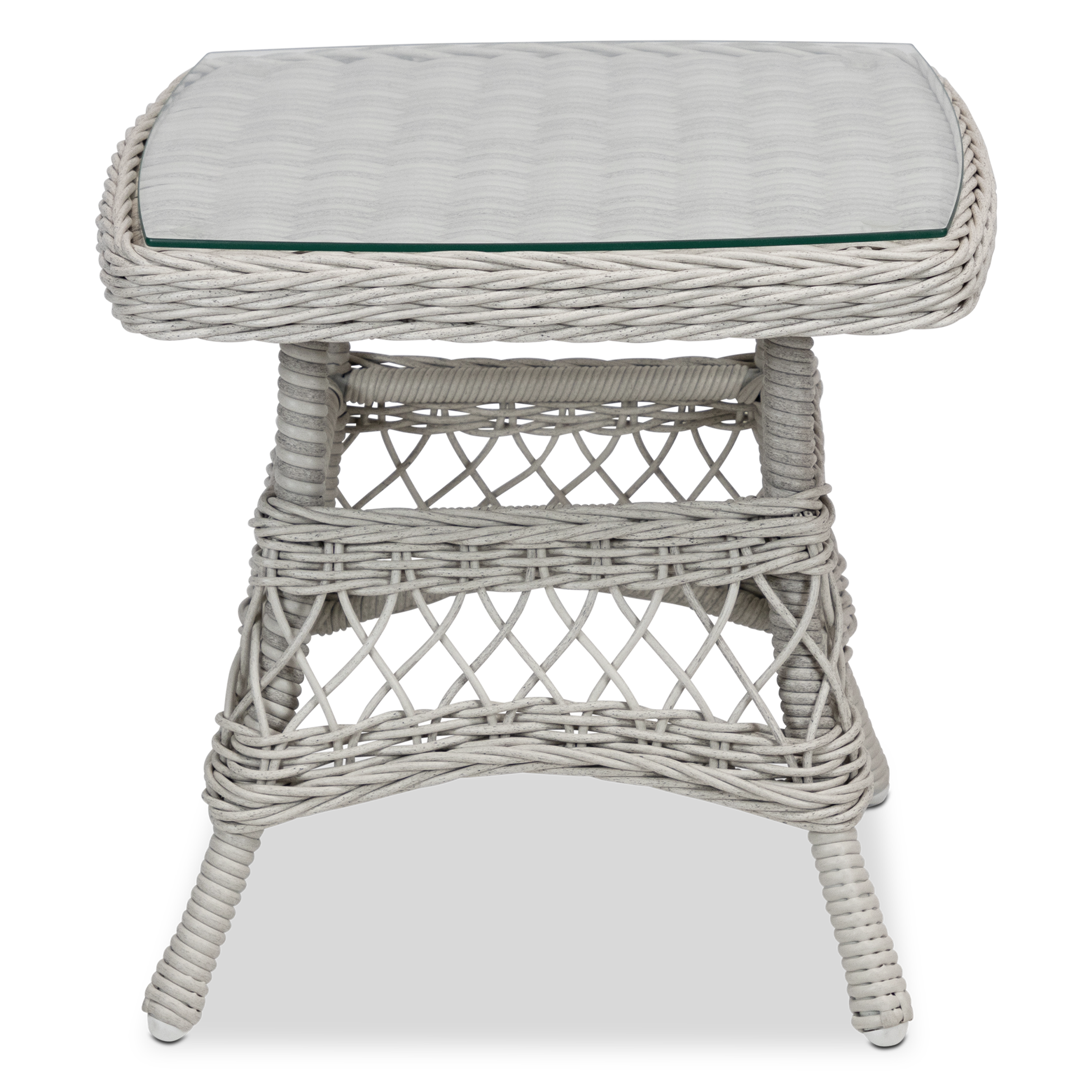 Hamptons Side Table in Surfmist Wicker with Glass Top