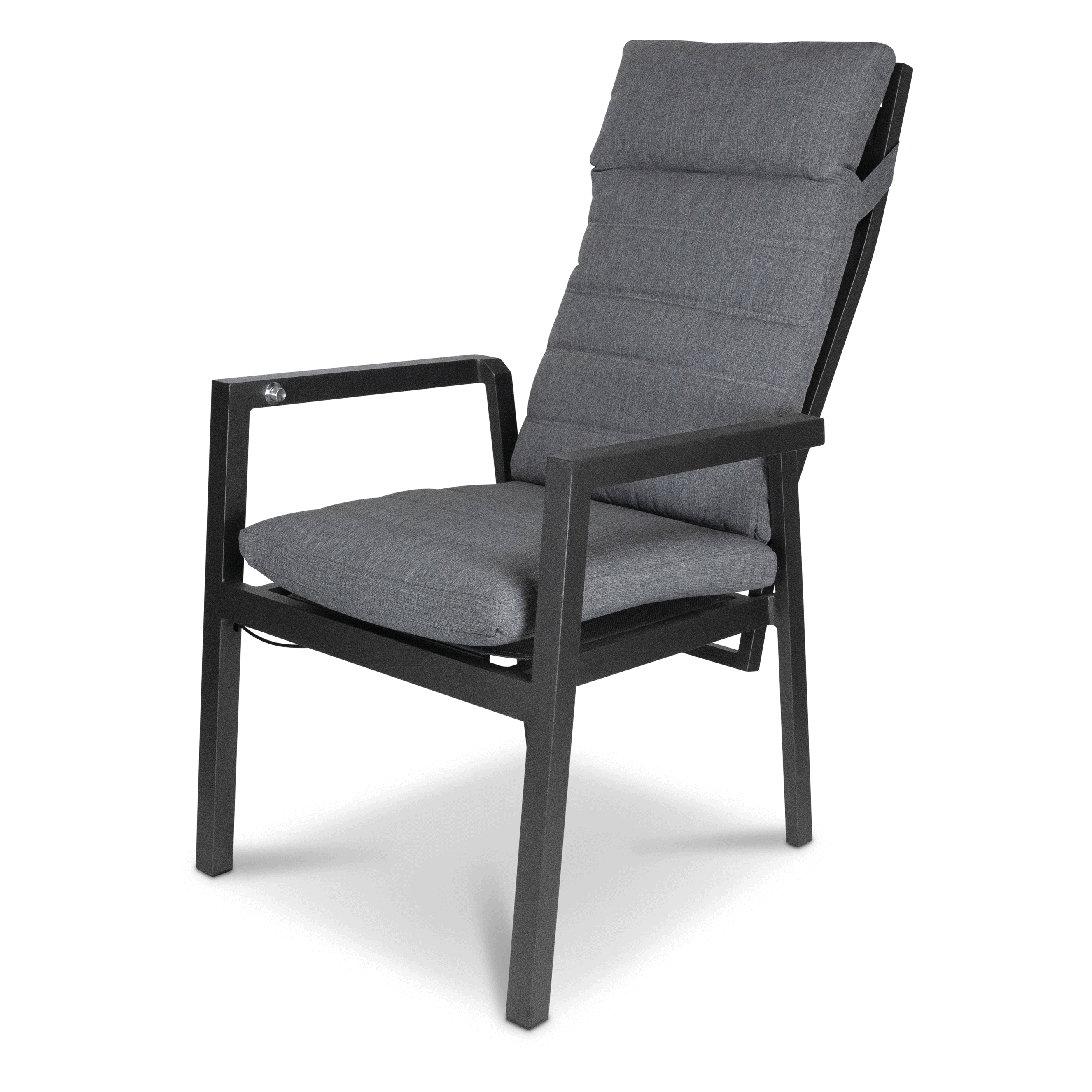 San Sebastian Reclining Dining Chair in Gunmetal and Platinum Olefin Cushions