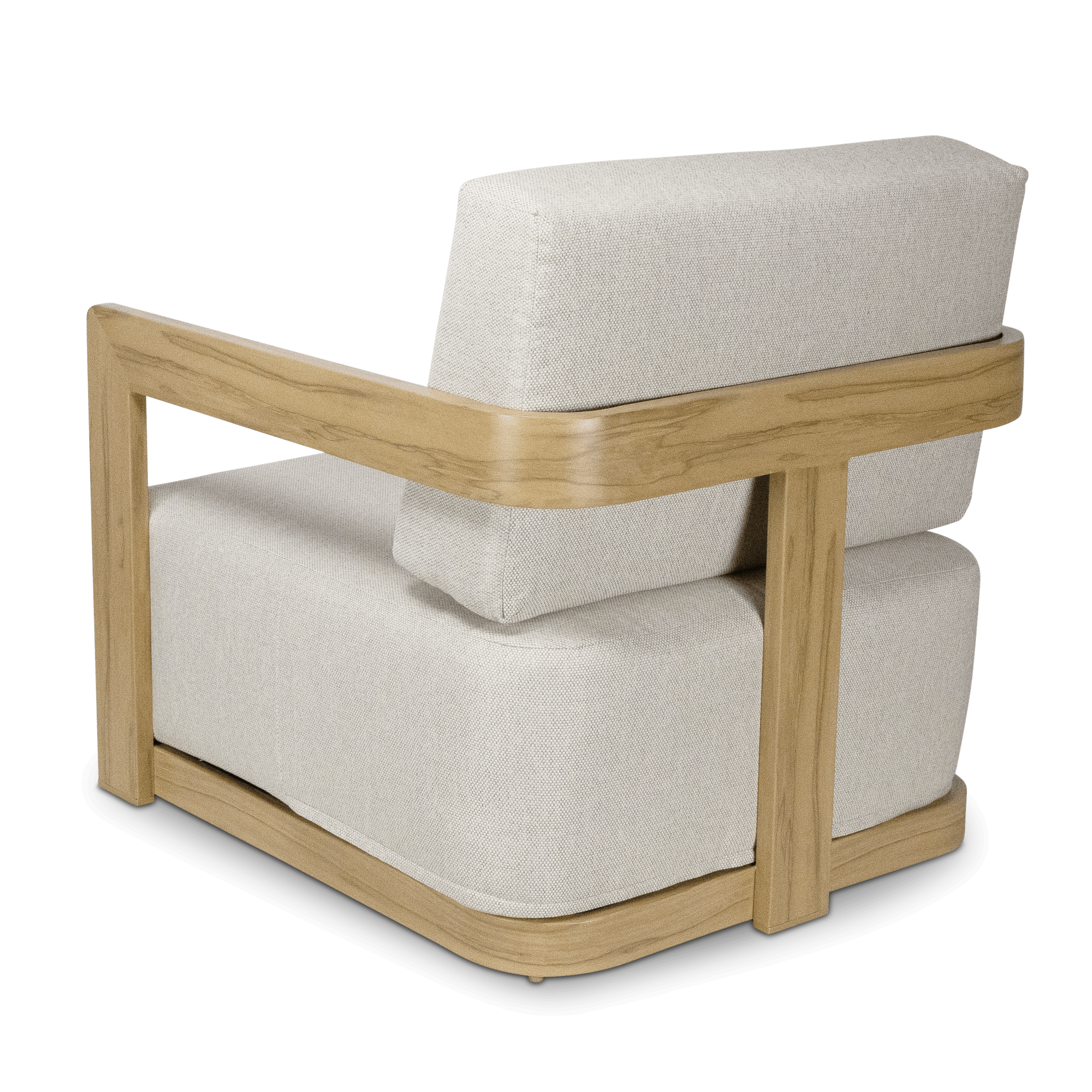 Eclipse Armchair in Soft Beige Olefin Cushions and Teak Finish Aluminium Frame