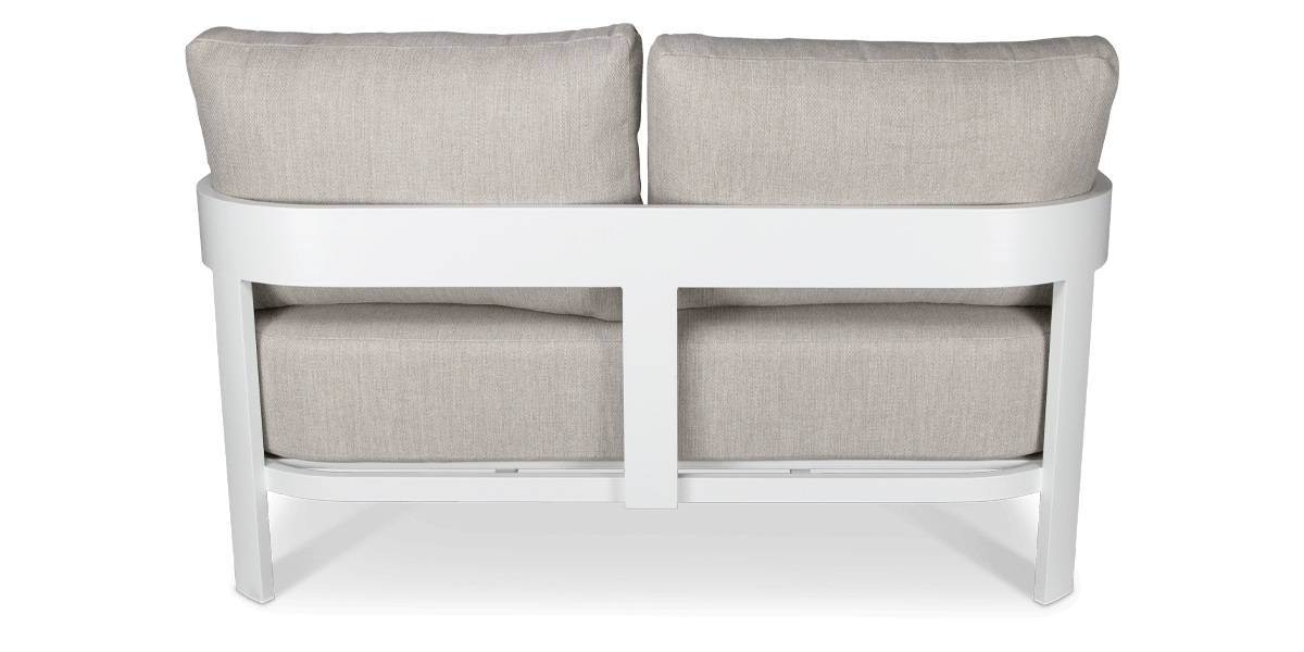 Elements 2 Seater in Arctic White and Sahara Sunset Olefin Cushions