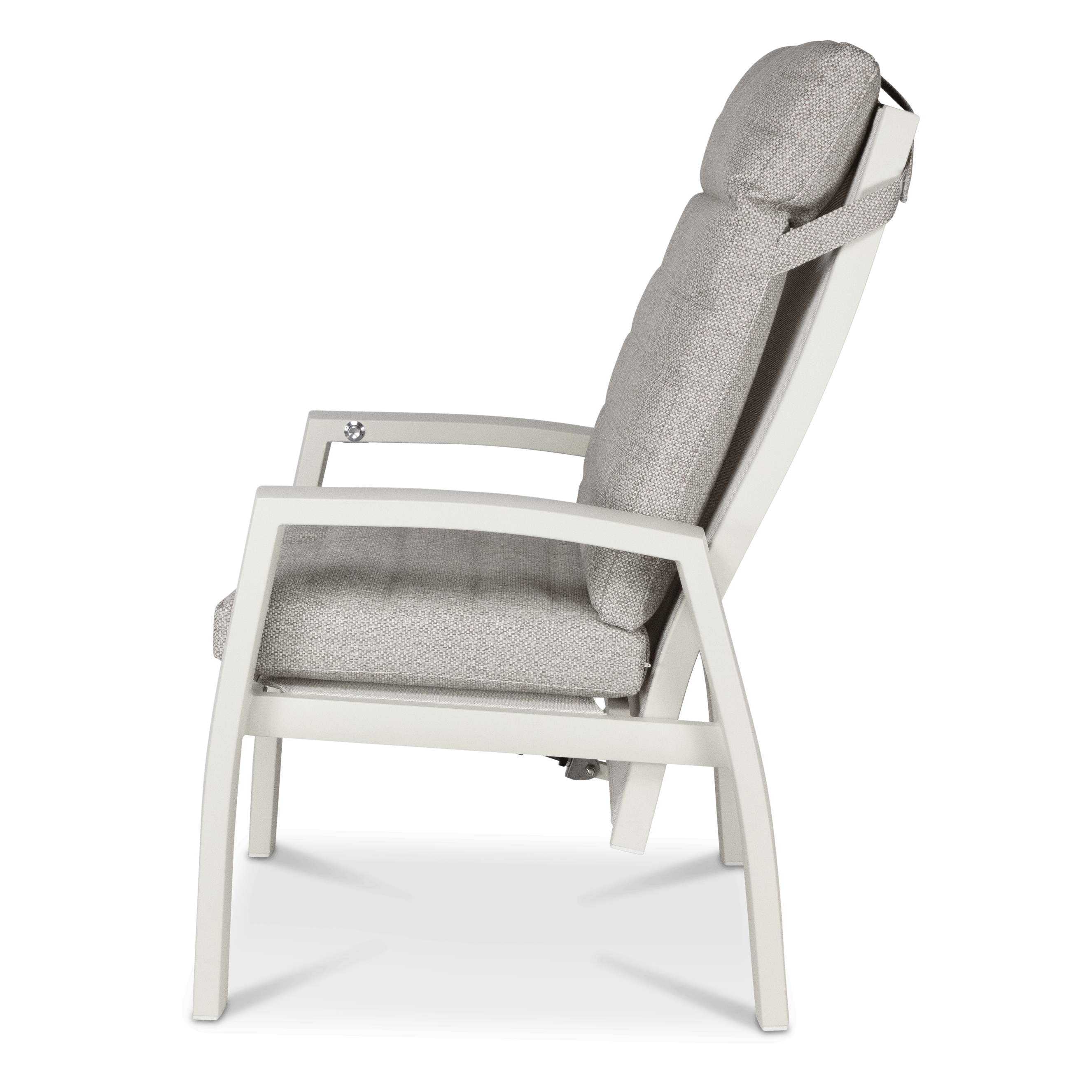 Corfu Chair with Recline Function in Natural White Aluminium with Latte Check Spun Polyester Cushions