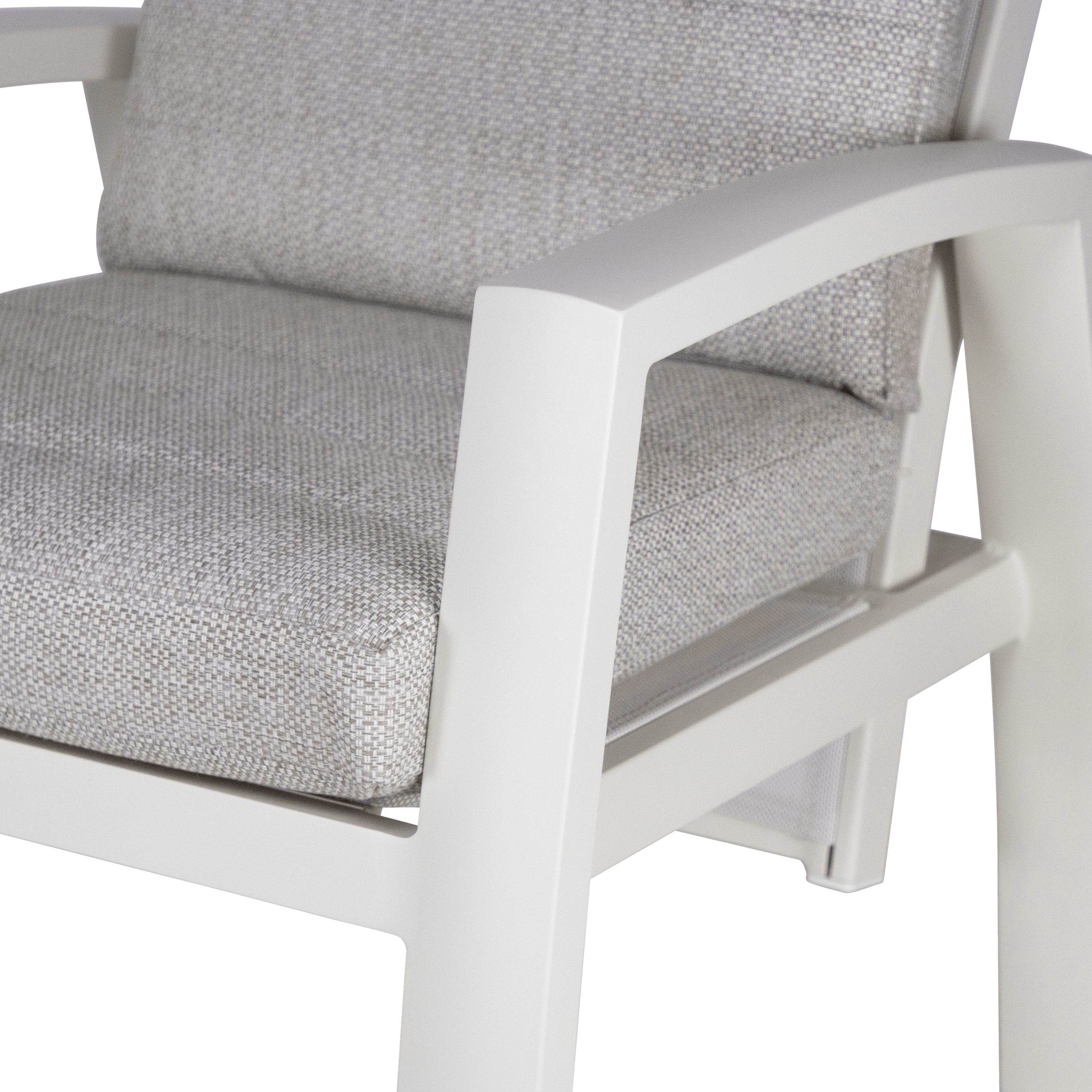 Corfu Chair with Recline Function in Natural White Aluminium with Latte Check Spun Polyester Cushions