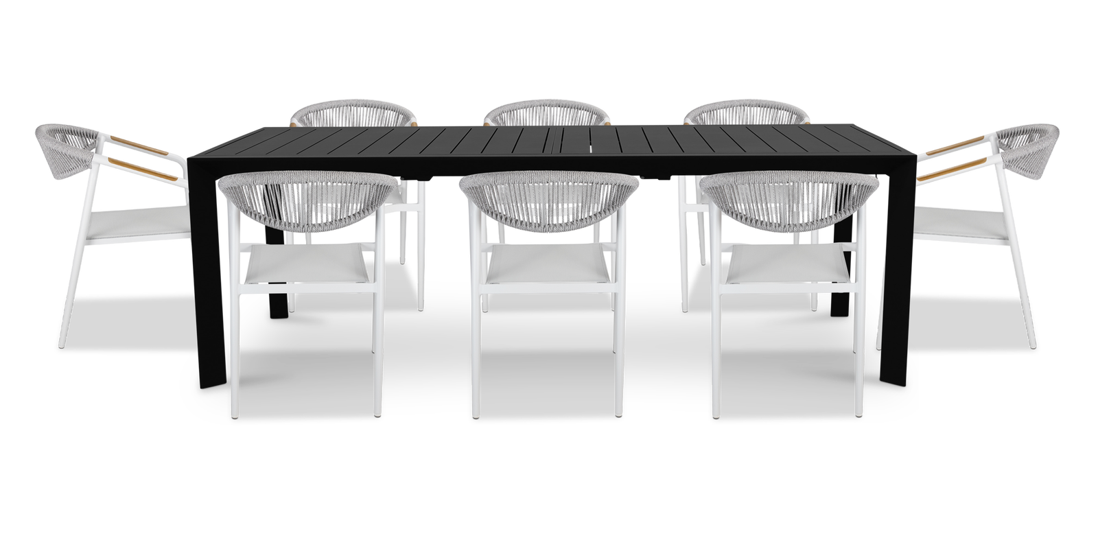 Morocco Outdoor Extension Table in Gunmetal with Rope Chairs - The Furniture Shack