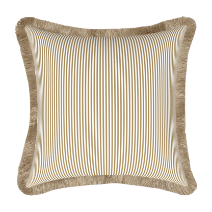Tahiti Natural Stripe - 50x50cm Fringed Outdoor Cushion