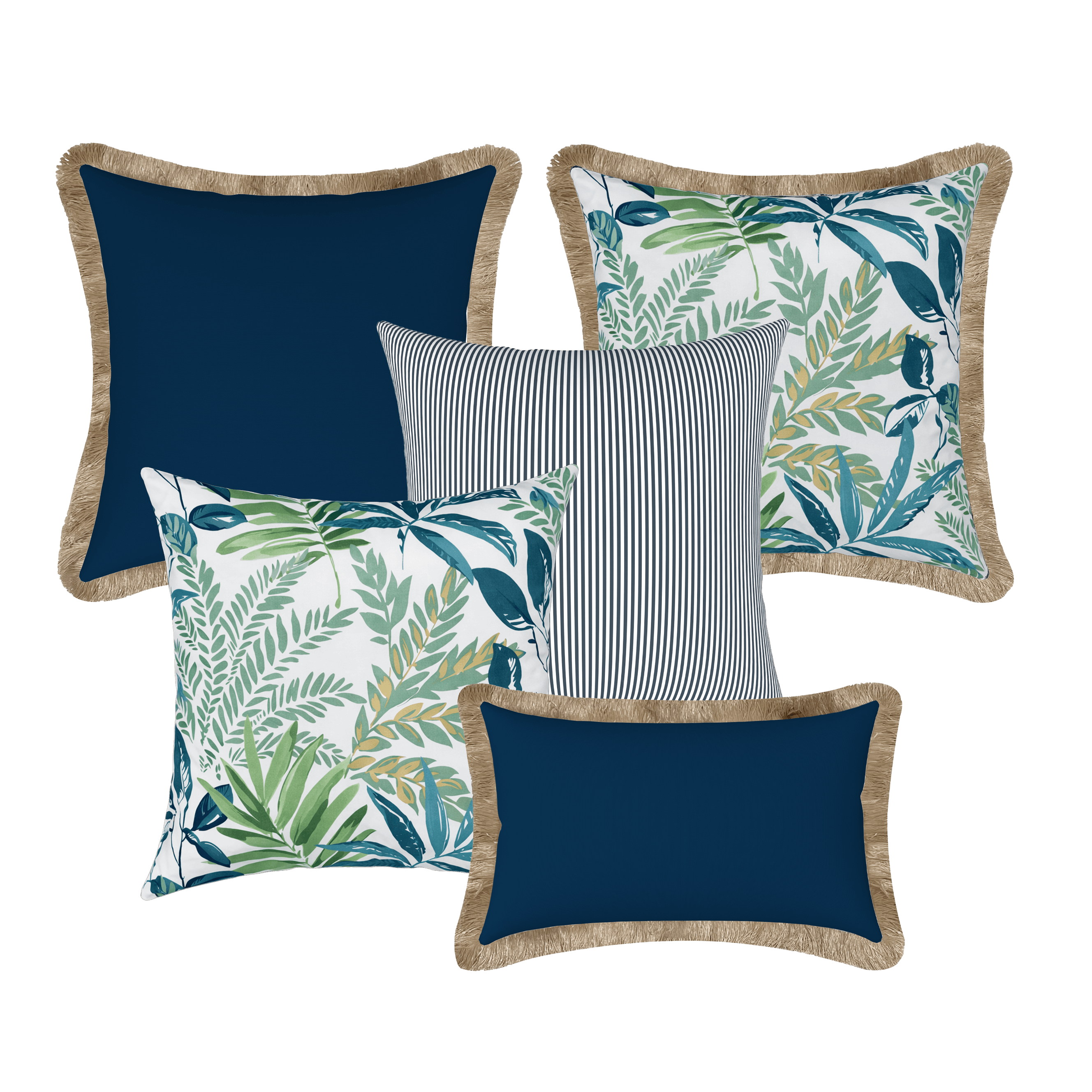 Tahiti Outdoor Cushions Stylist Selection - Evergreen with Navy 5pc