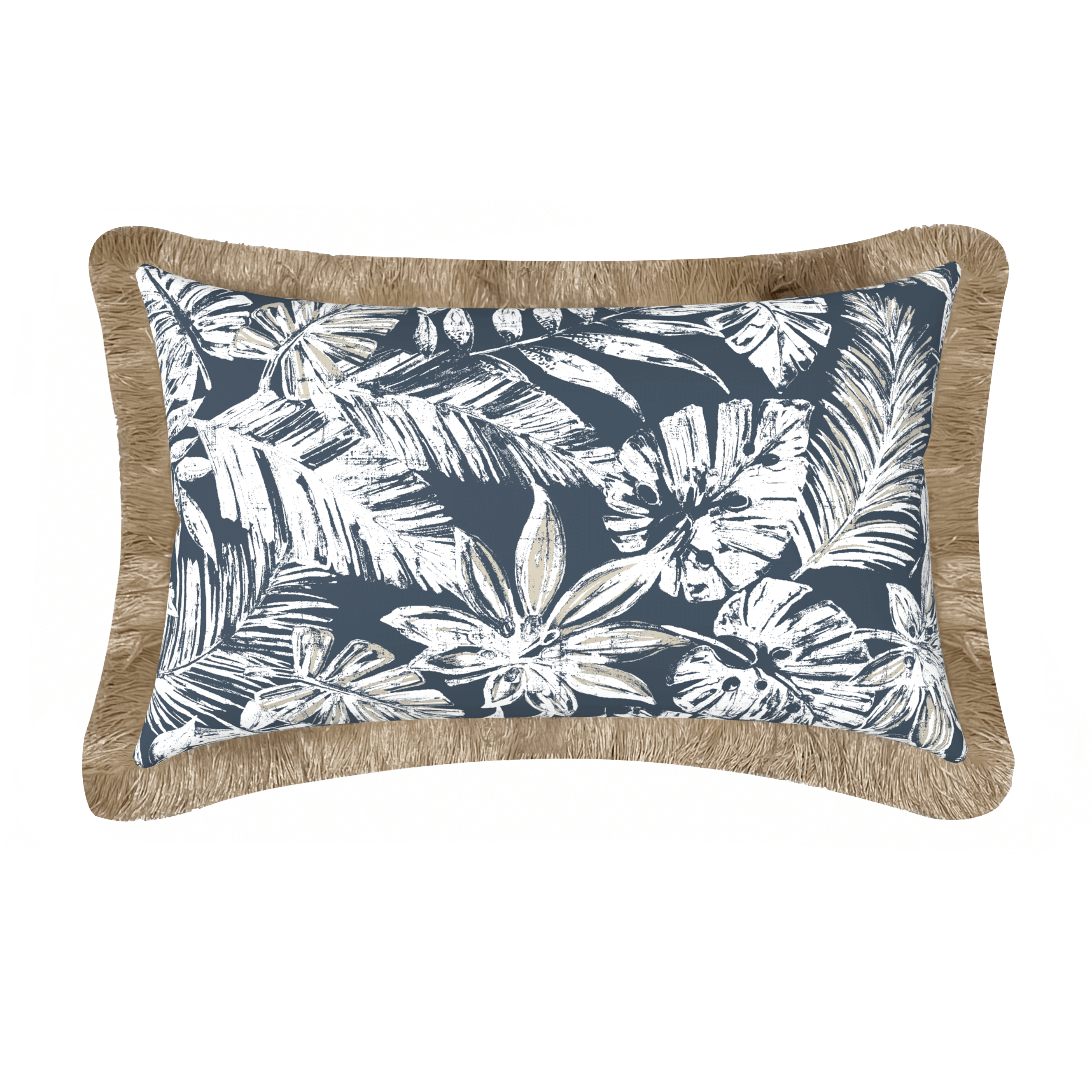 Tahiti Navy Escape - 30x50cm Fringed Outdoor Cushion