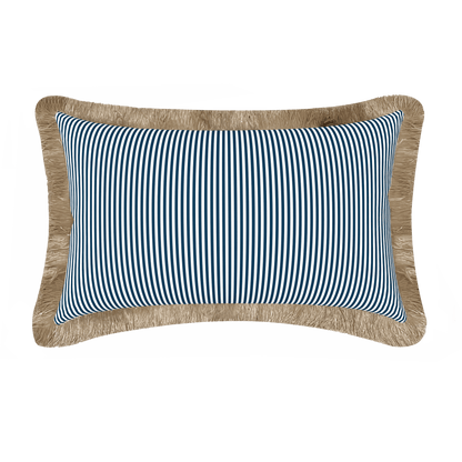 Tahiti Navy Stripe - 30x50cm Fringed Outdoor Cushion