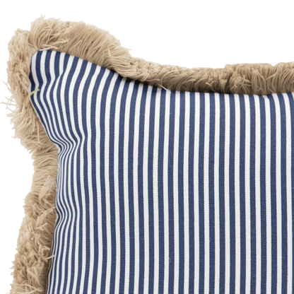 Tahiti Navy Stripe - 50x50cm Fringed Outdoor Cushion