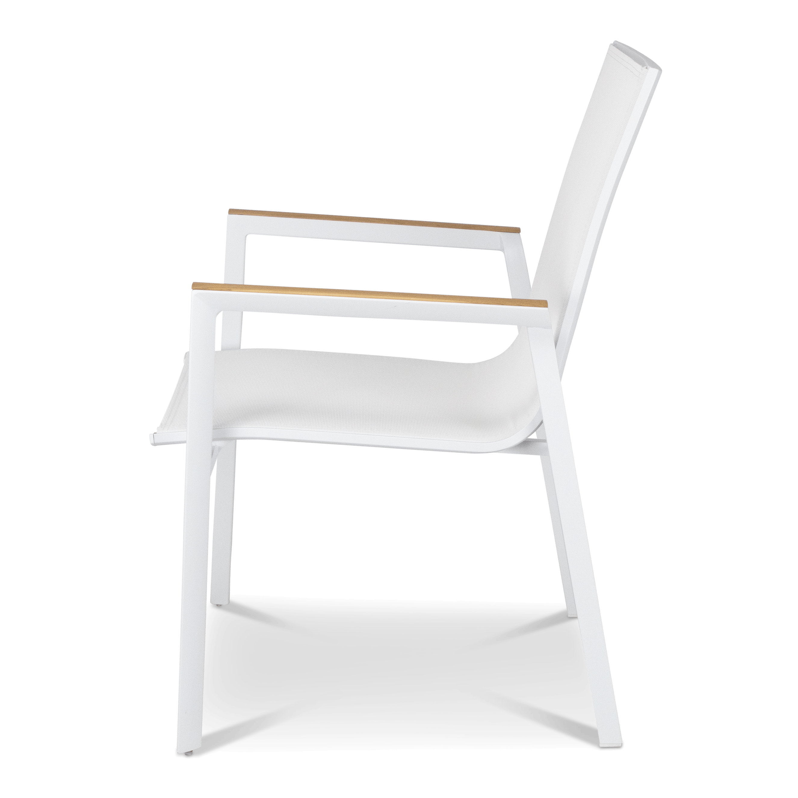 Providence Dining Chair in Arctic White Aluminium and Texteline and Teak Arm