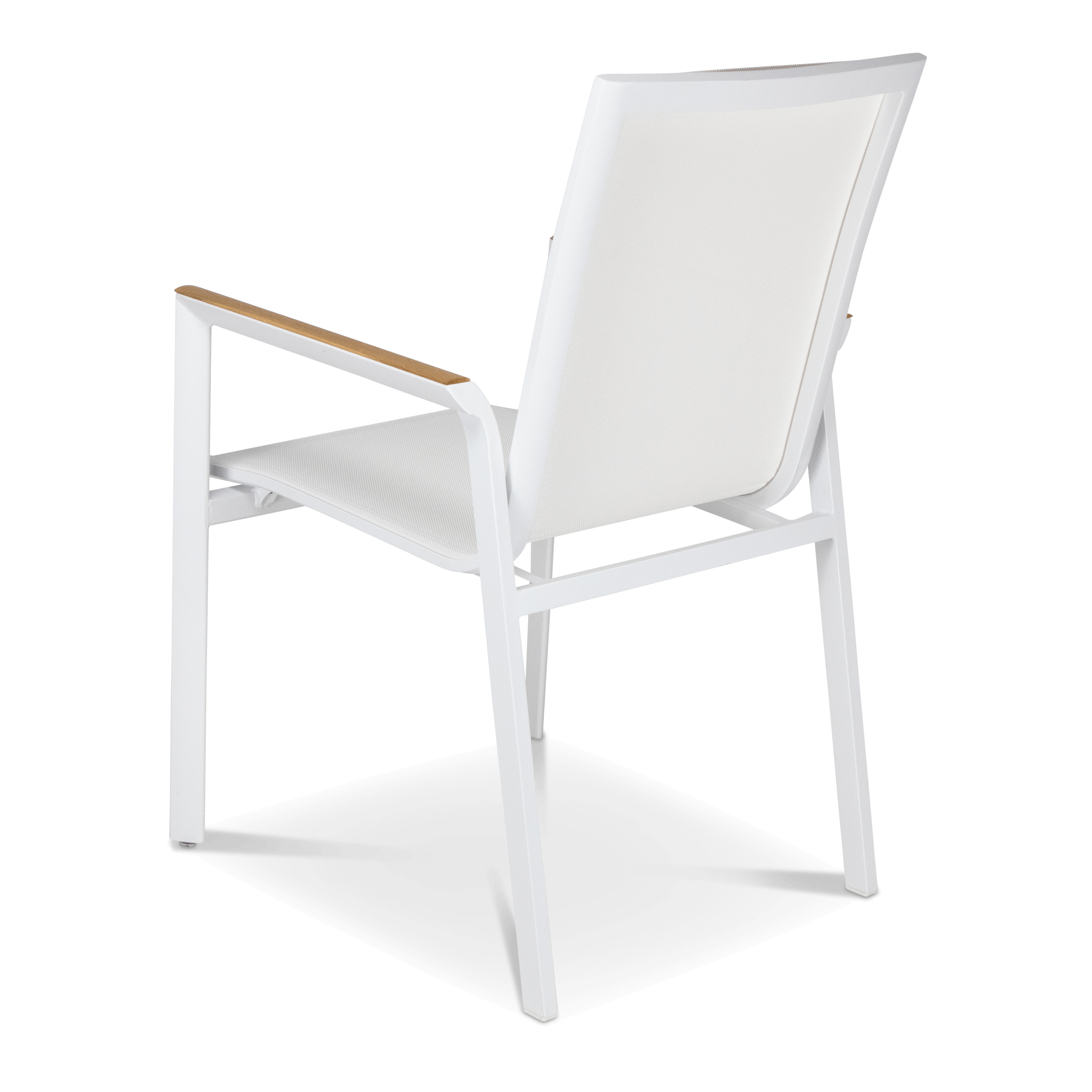 Providence Dining Chair in Arctic White Aluminium and Texteline and Teak Arm