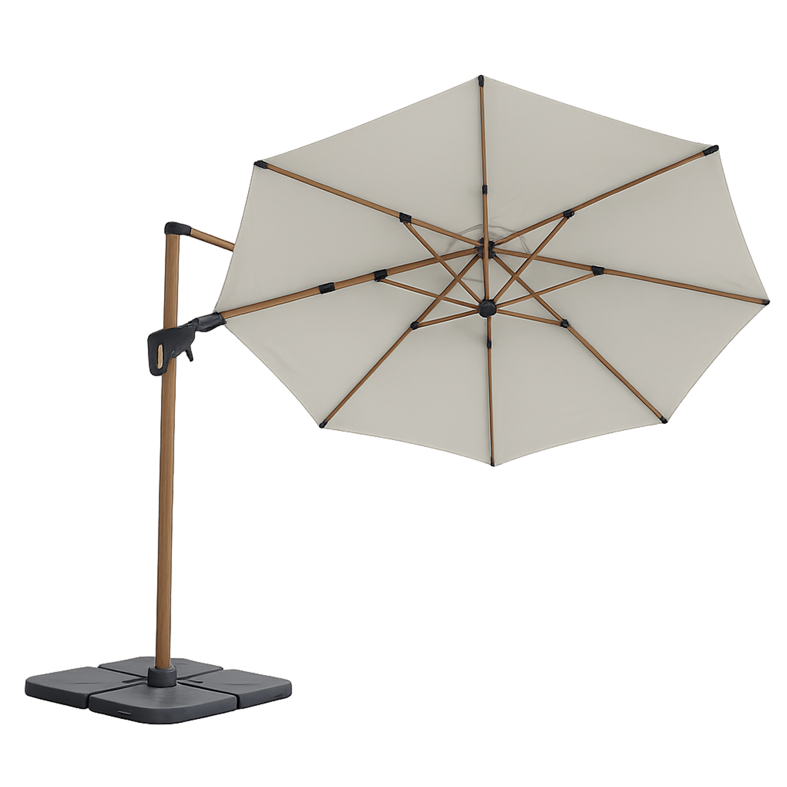 Resort 3m Octagonal Premium Outdoor Umbrella in Linen Olefin Fabric with Tilt Function and 360D Rotating Function and Wood Grain Aluminium Frame
