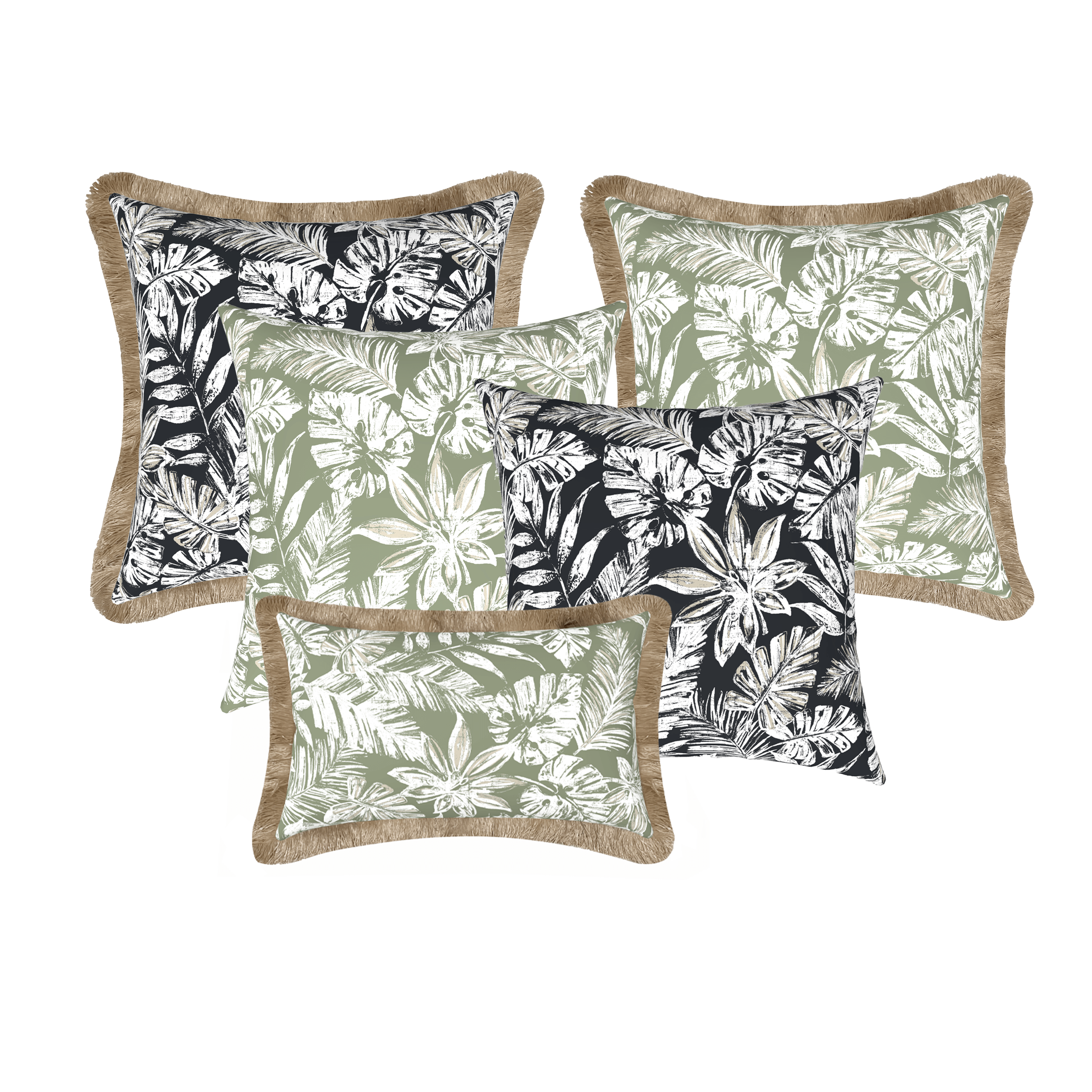Tahiti Outdoor Cushions Stylist Selection - Sage with Black Escape 5pc