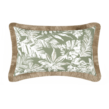Tahiti Sage Escape - 30x50cm Fringed Outdoor Cushion