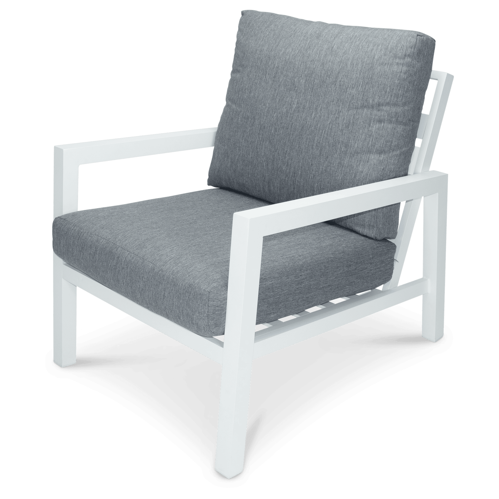 San Sebastian Outdoor Armchair in Arctic White with Platinum Olefin Cushions - The Furniture Shack