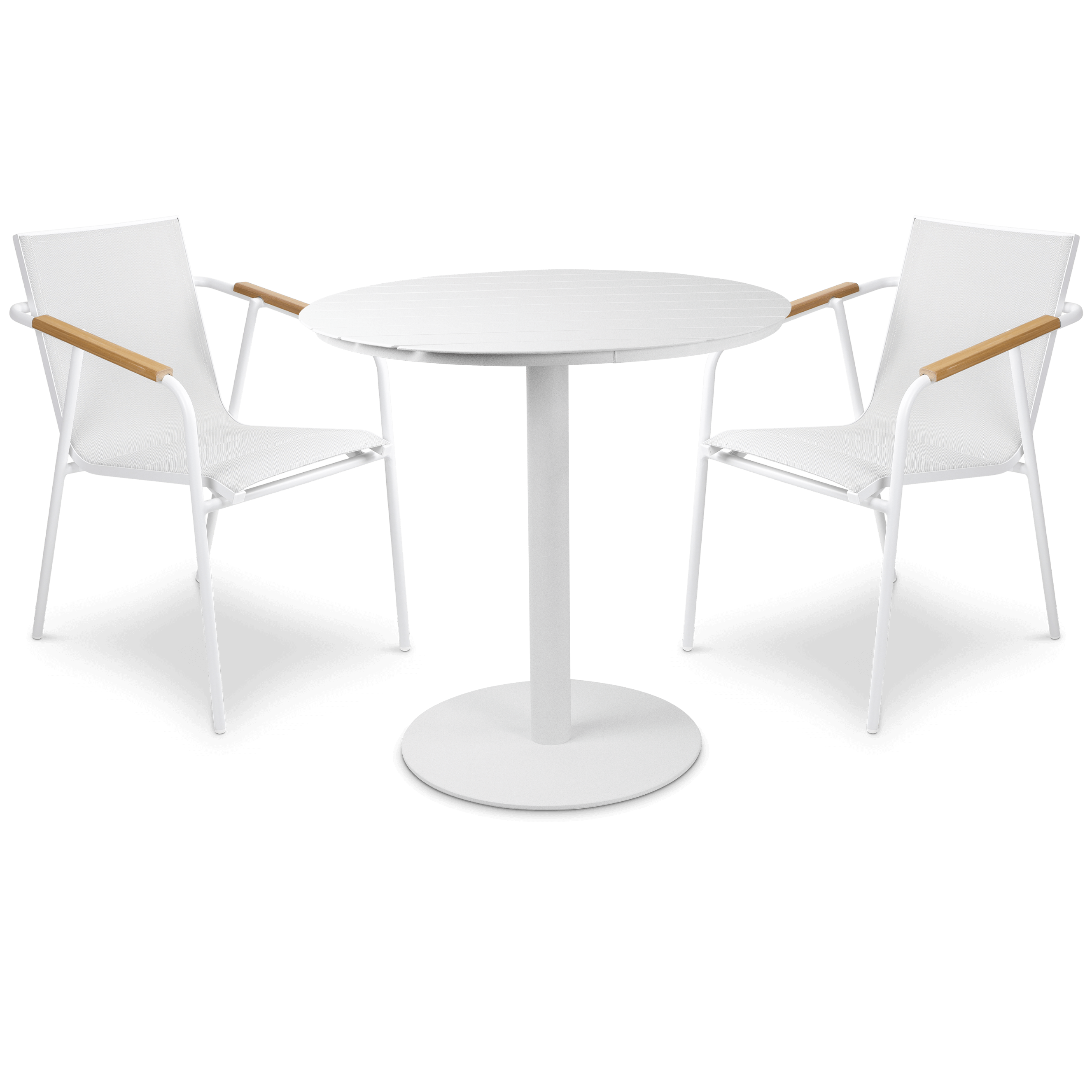Cafe Collection Round 3pc Dining Suite in Arctic White with Aluminium Chairs