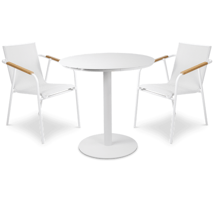 Cafe Collection Round 3pc Dining Suite in Arctic White with Aluminium Chairs