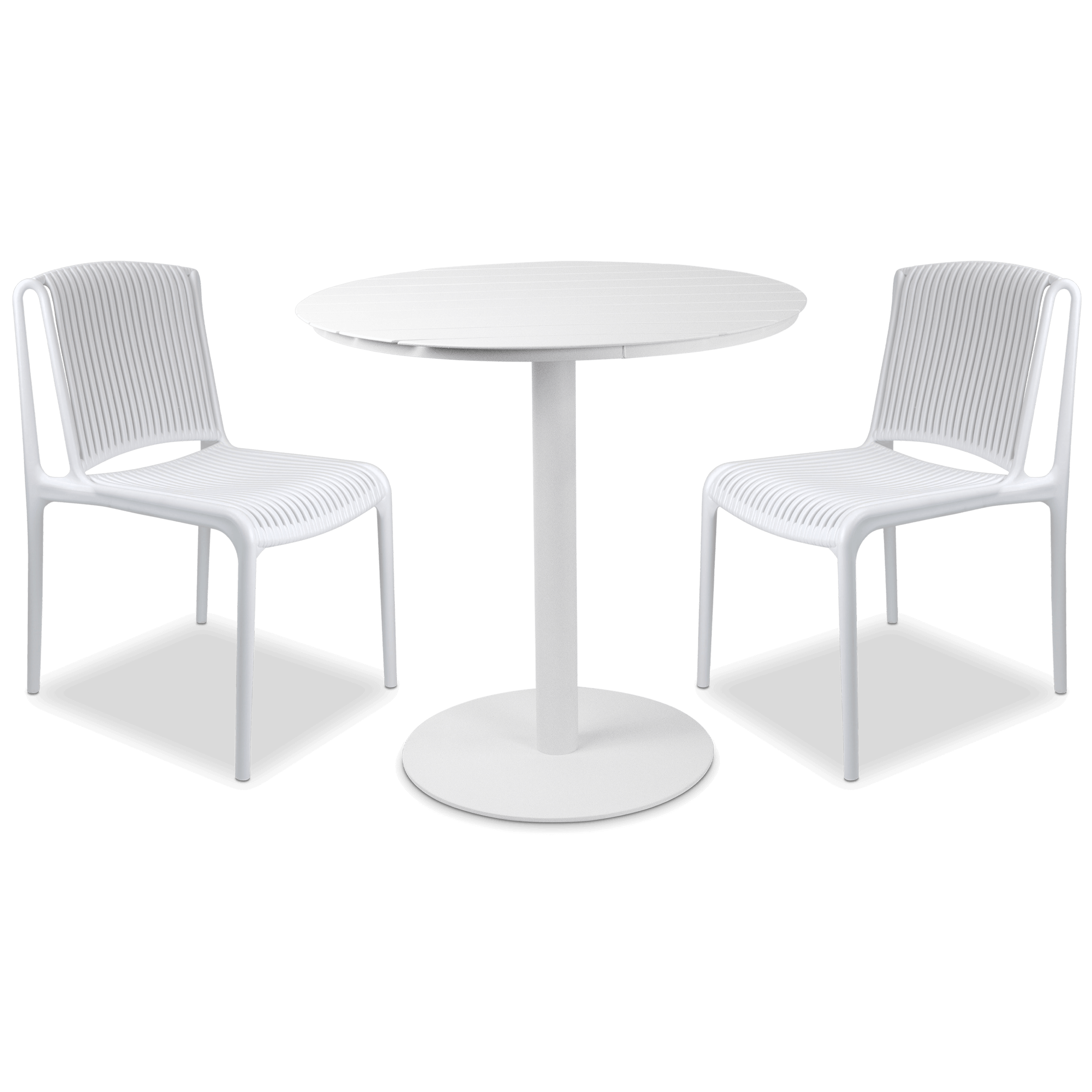 Cafe Collection Round 3pc Dining Suite in Arctic White with UV Plastic Chairs (PP)