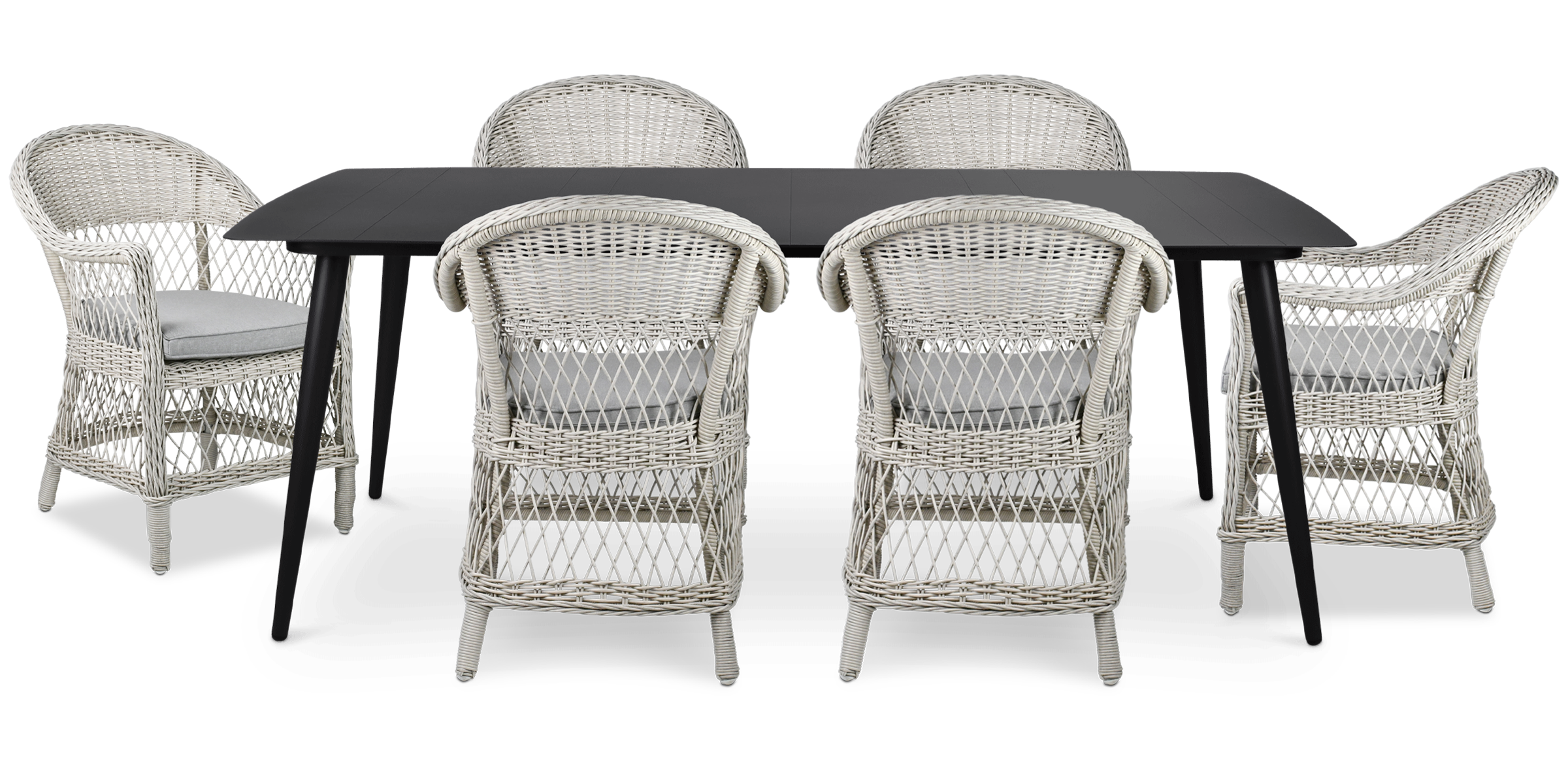 Amalfi Rectangle 7 Piece Outdoor Setting in Gunmetal with Wicker Chairs