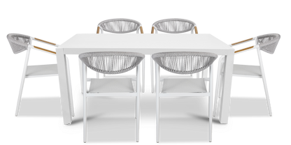 Bahamas Rectangle 7 Piece Outdoor Setting in Arctic White with Rope Chairs