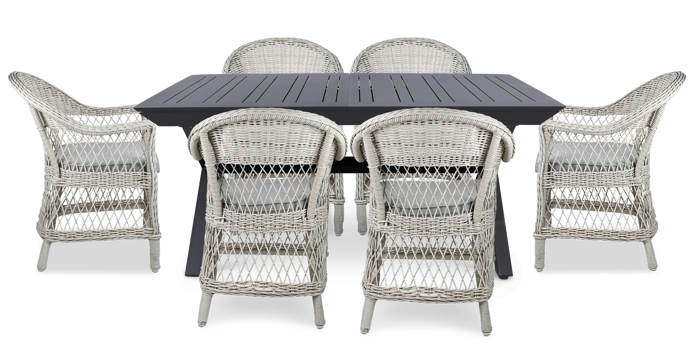Caribbean Outdoor Extension Table in Gunmetal with Wicker Chairs