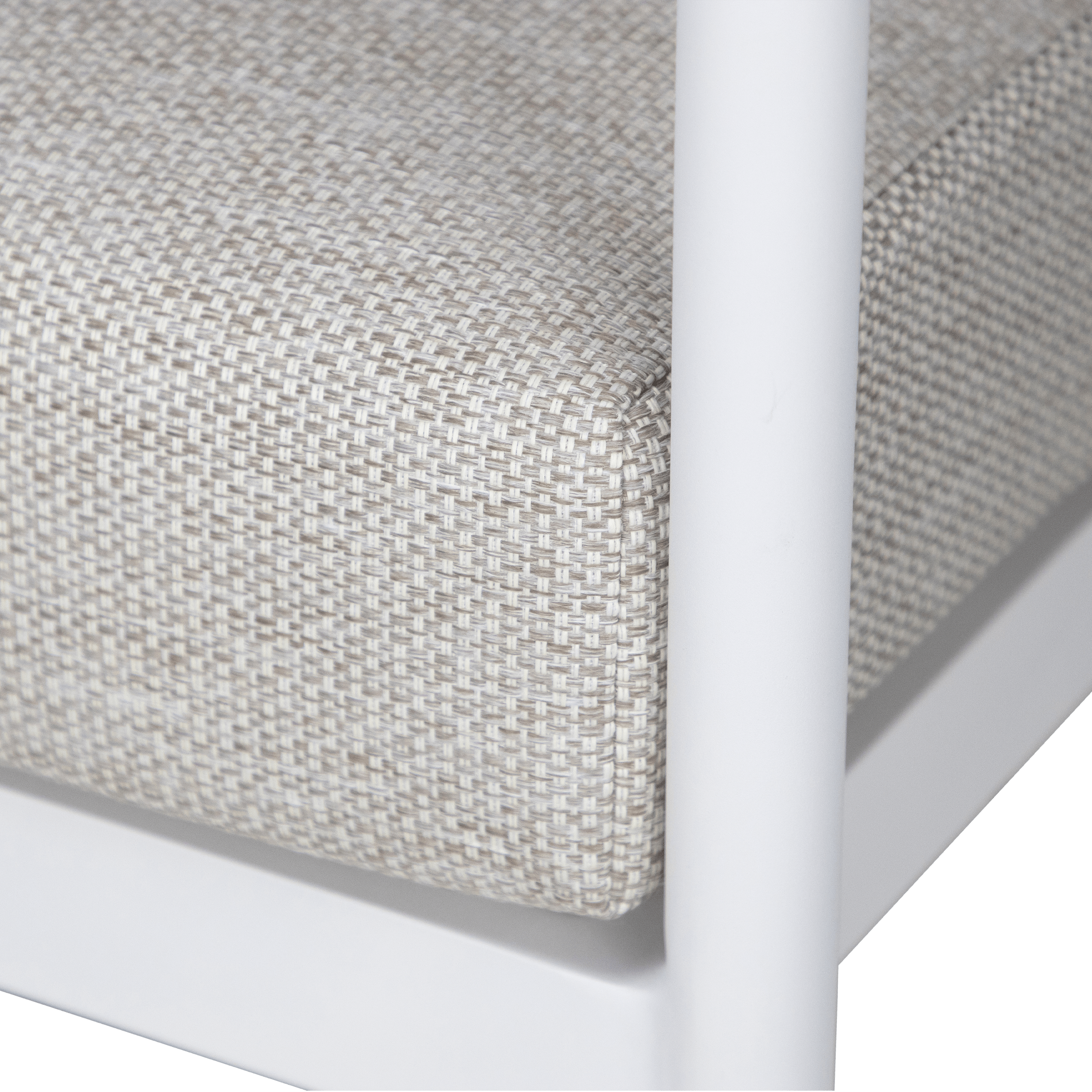 Santorini Armchair in Arctic White with Latte Check Spunpoly Cushions
