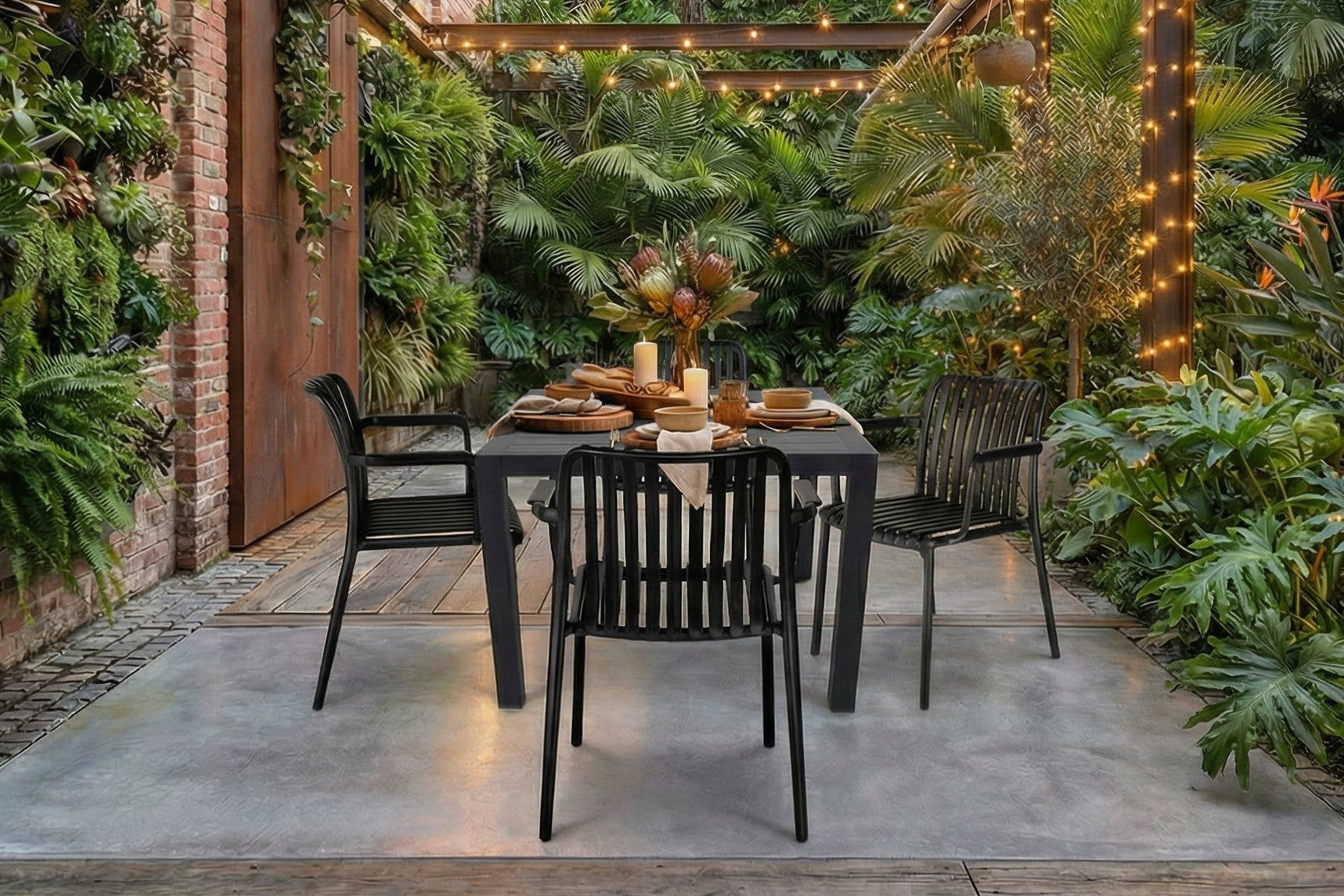 Bahamas Square Table Outdoor Dining Suite in Gunmetal (Choose Chairs)